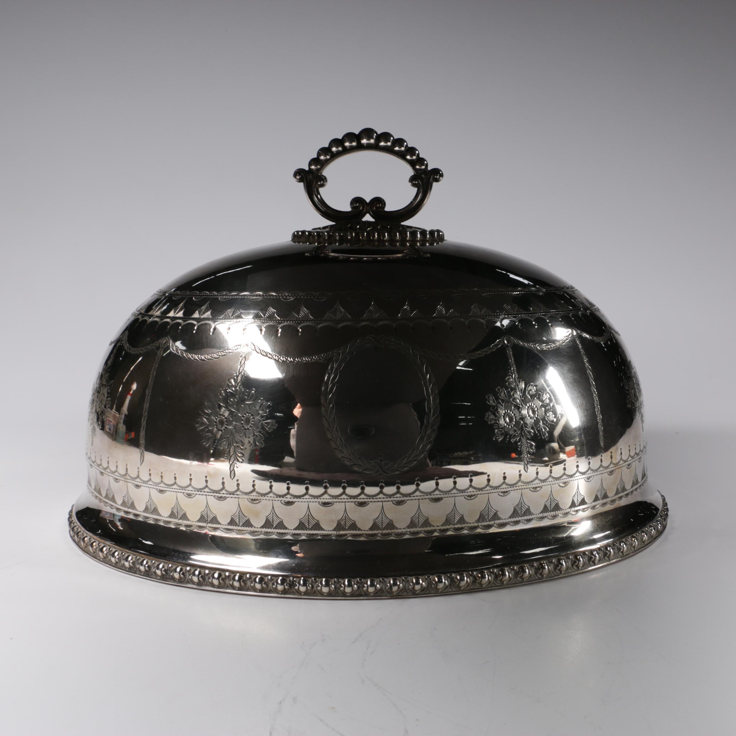 Engraved Silver-Plated Cloche, Mid-Century