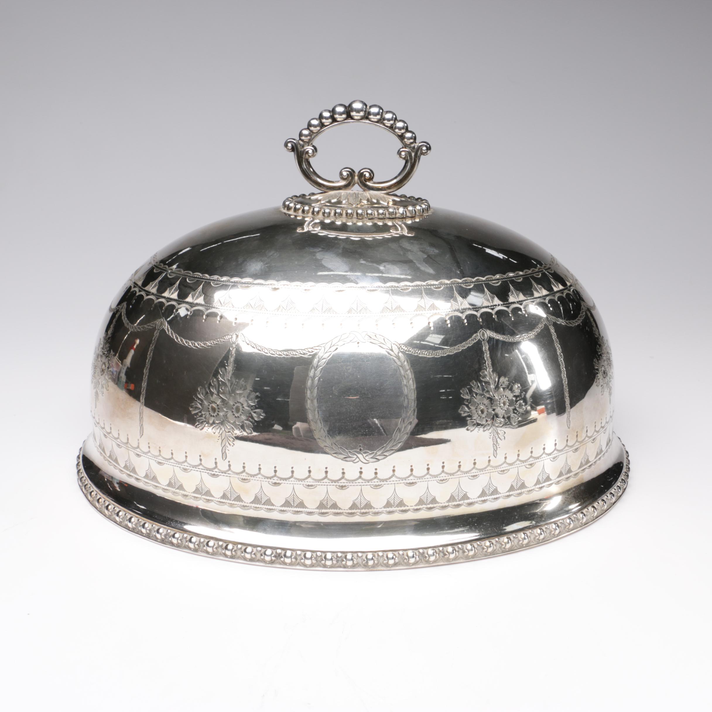 Engraved Silver-Plated Cloche, Mid-Century