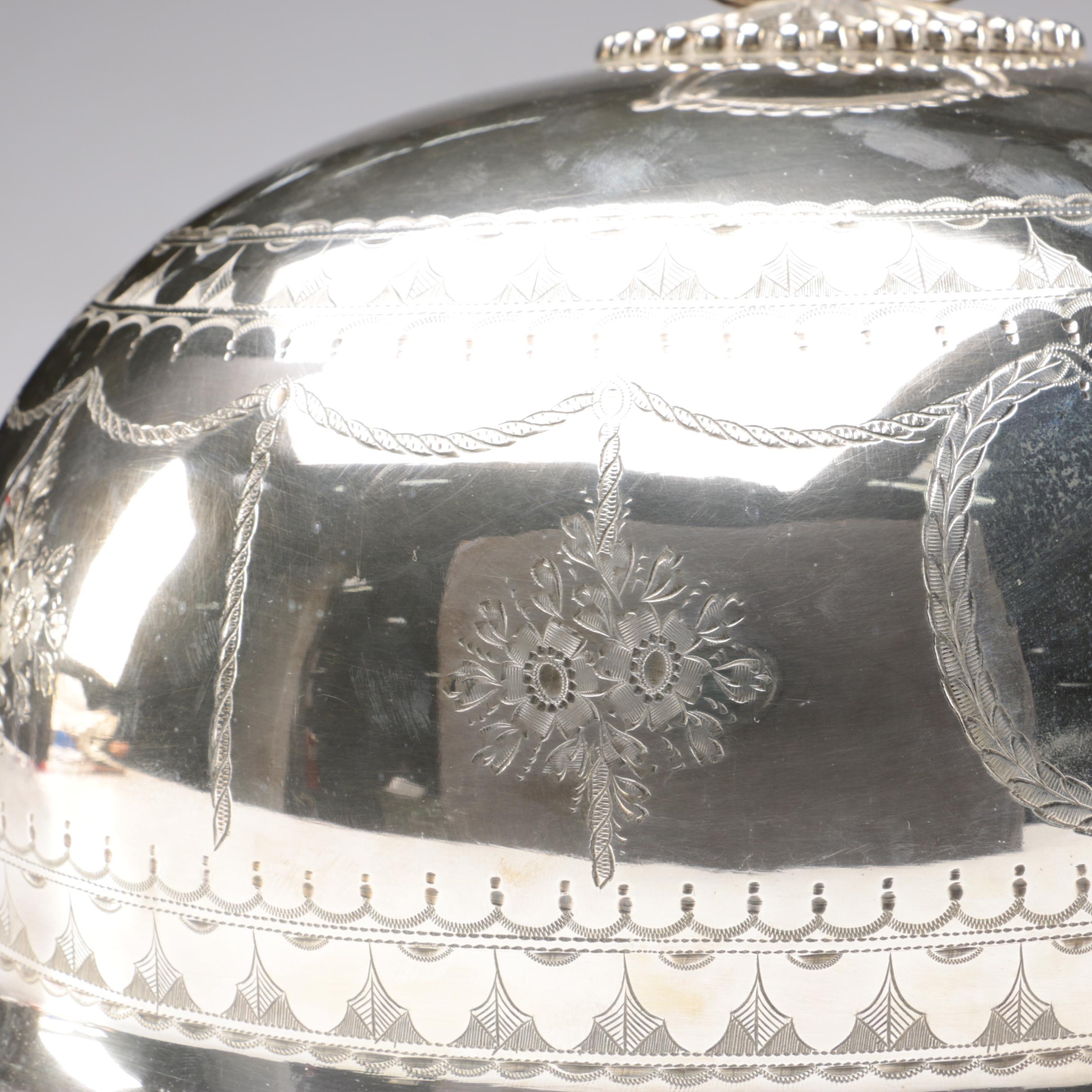Engraved Silver-Plated Cloche, Mid-Century