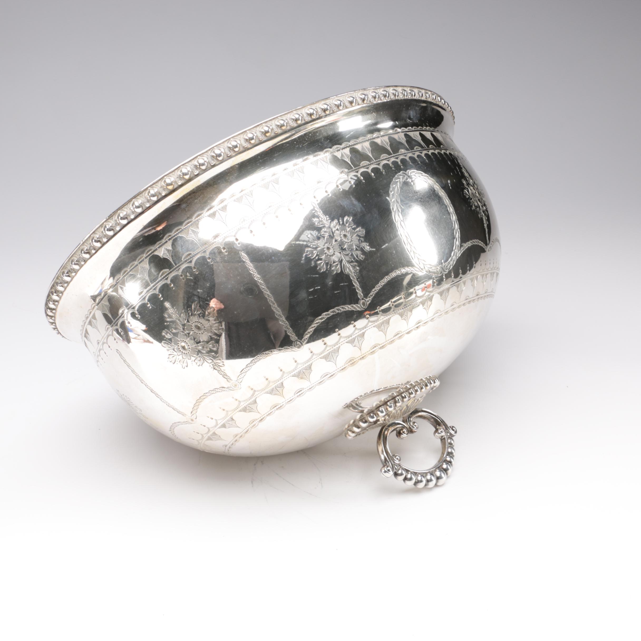 Engraved Silver-Plated Cloche, Mid-Century