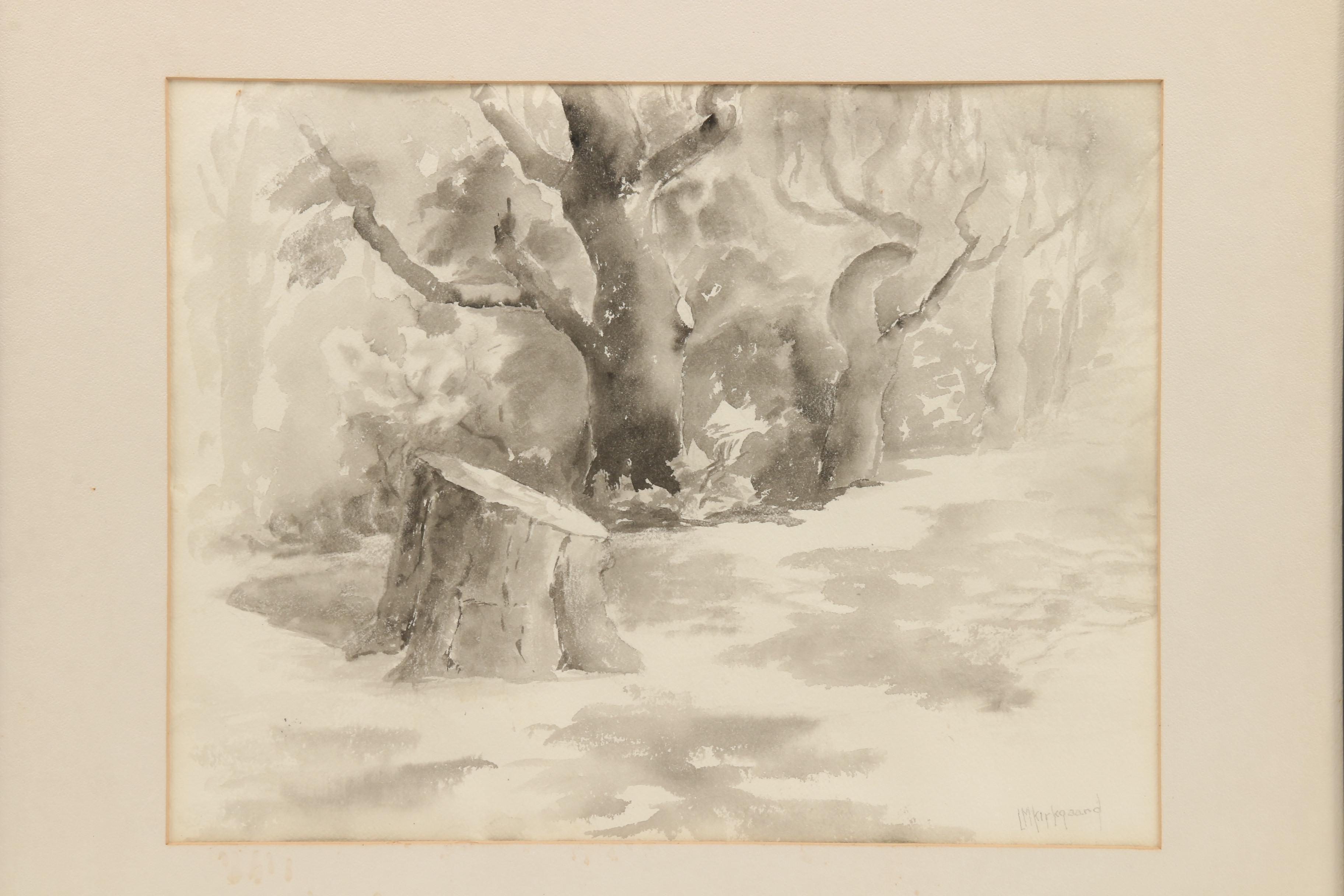 L.M. Kirkgaard Watercolor Painting of Forest Scene "Old Monarch Descanso"