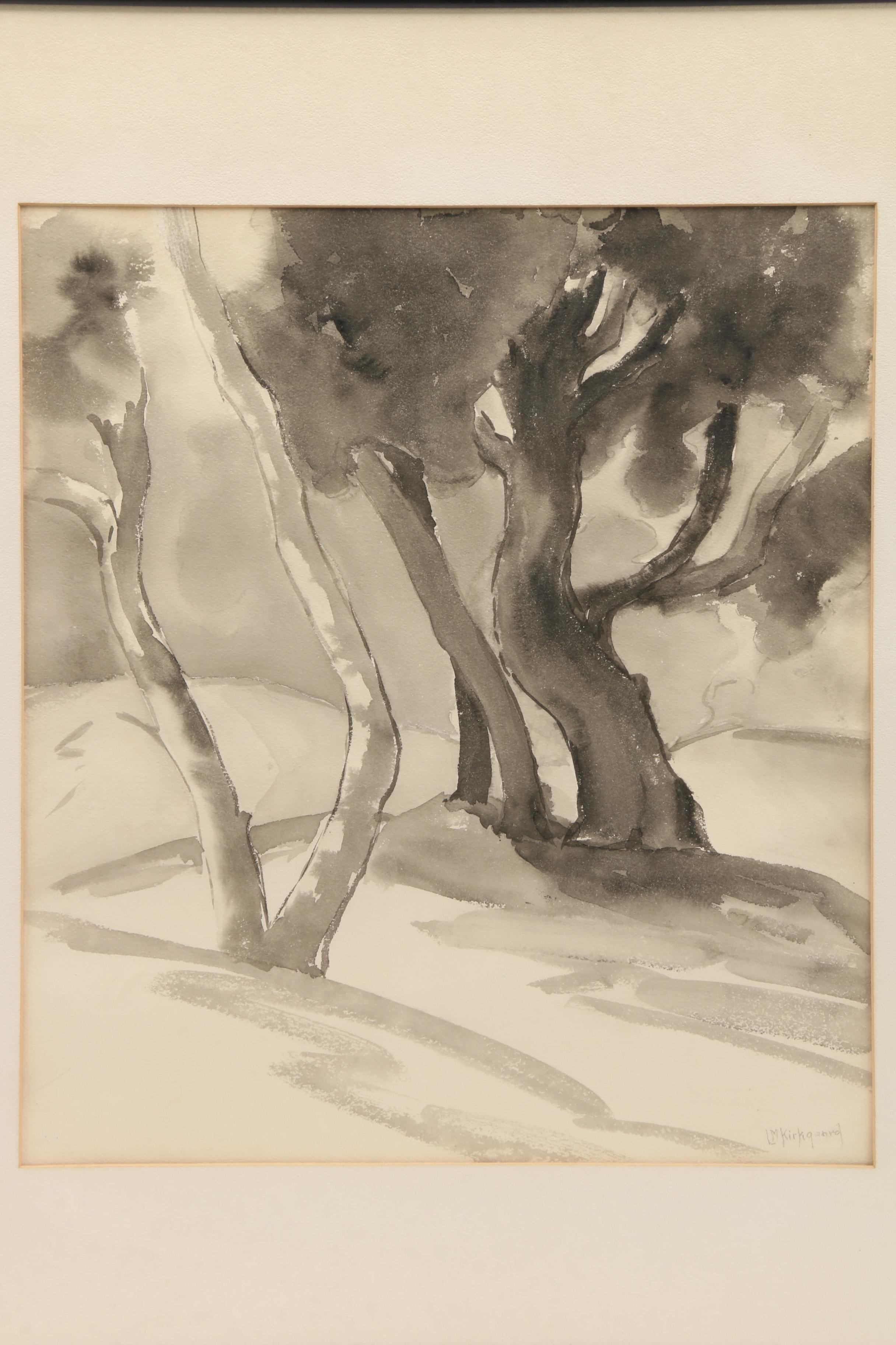 L.M. Kirkgaard Abstract Watercolor Painting of Forest "Baroque"