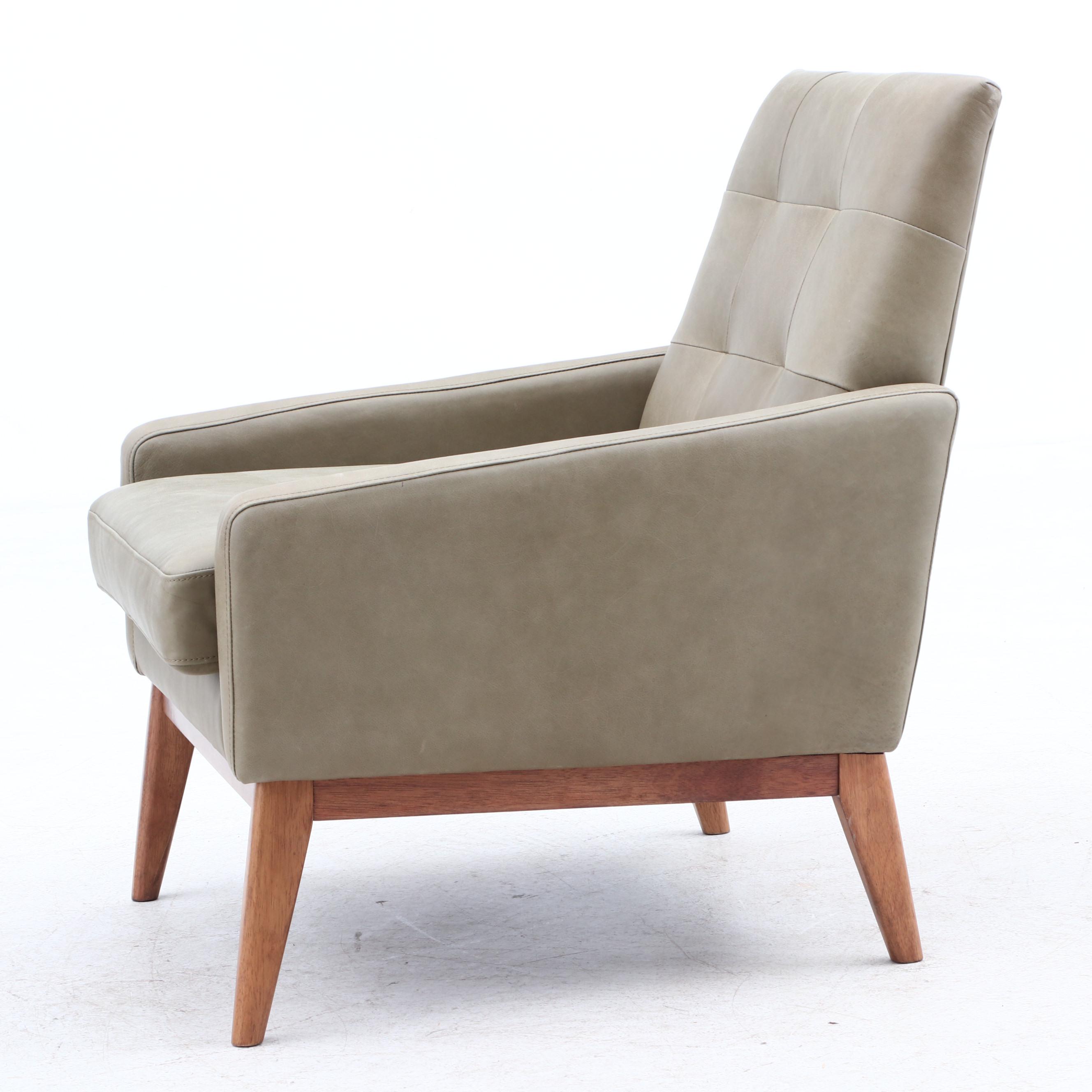 Green Leather Upholstered Accent Armchair