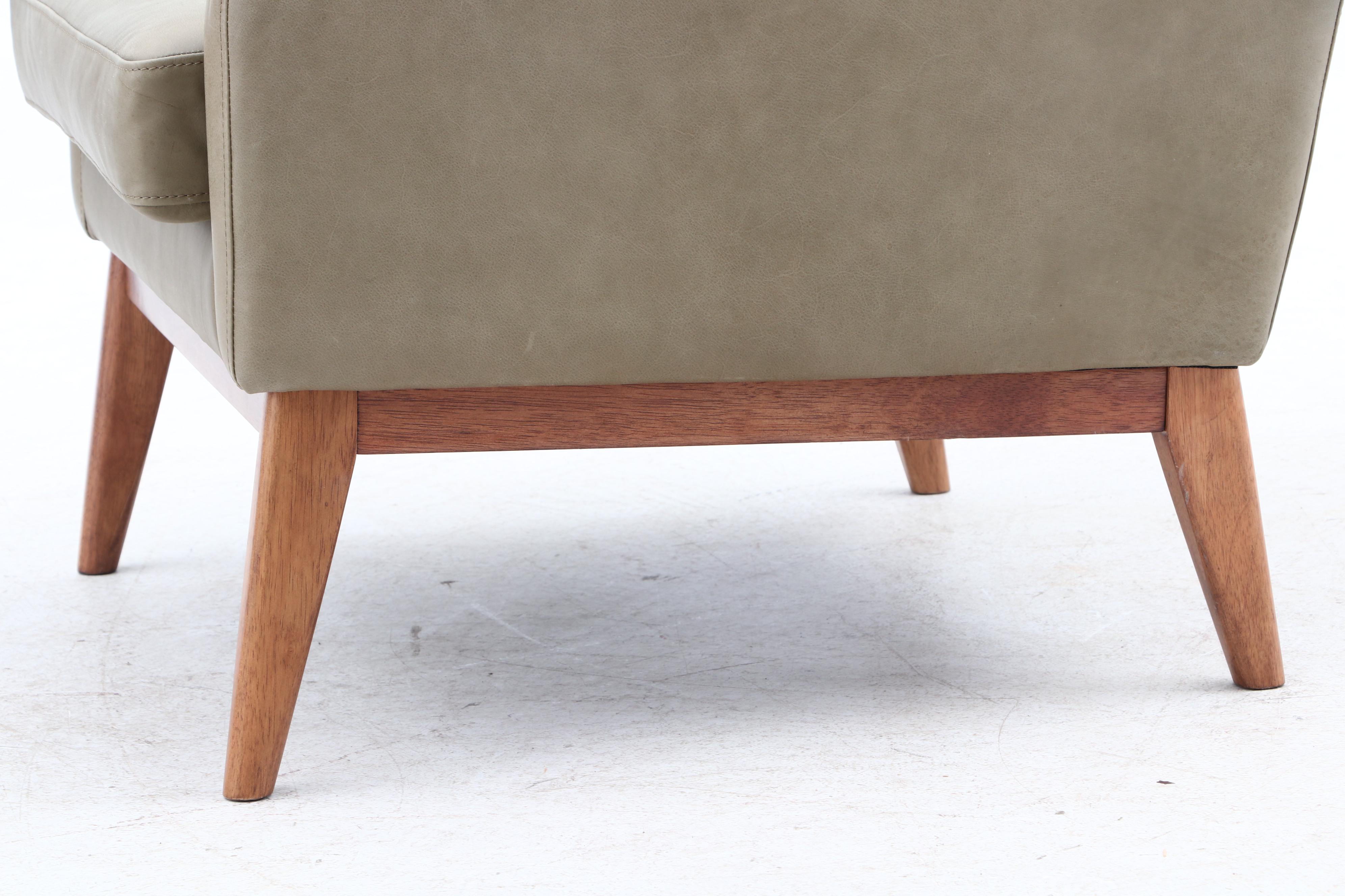 Green Leather Upholstered Accent Armchair