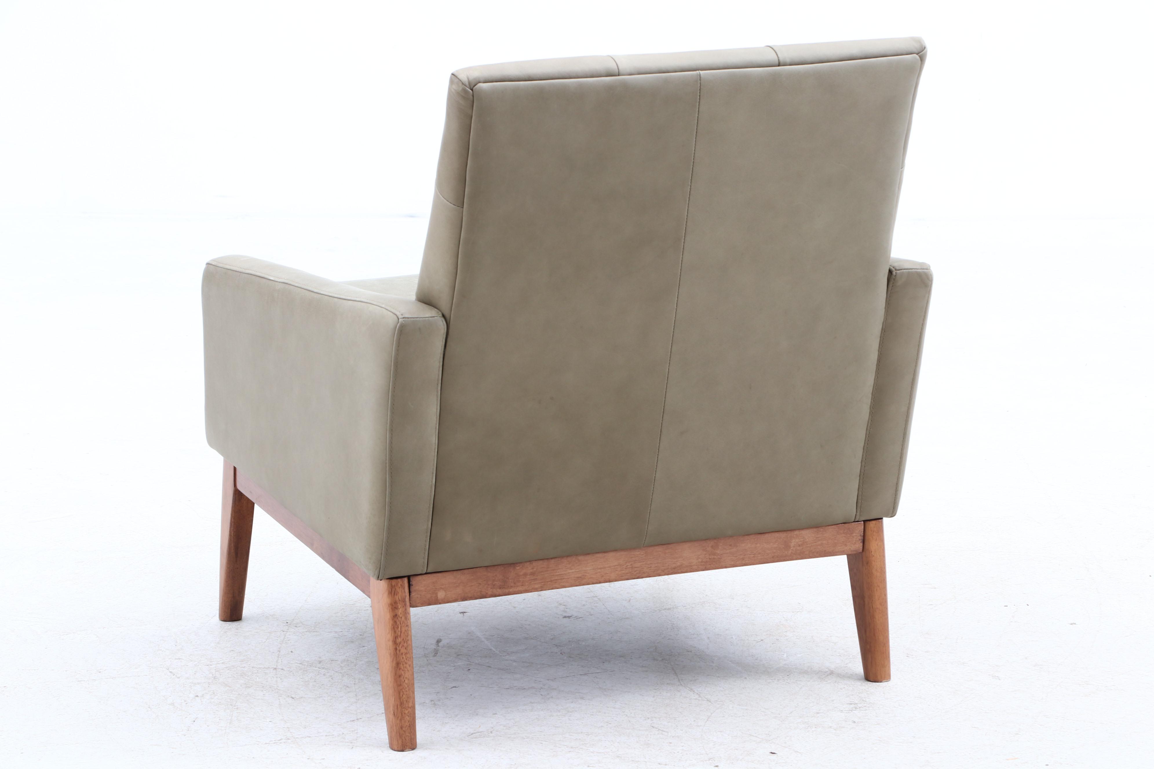 Green Leather Upholstered Accent Armchair