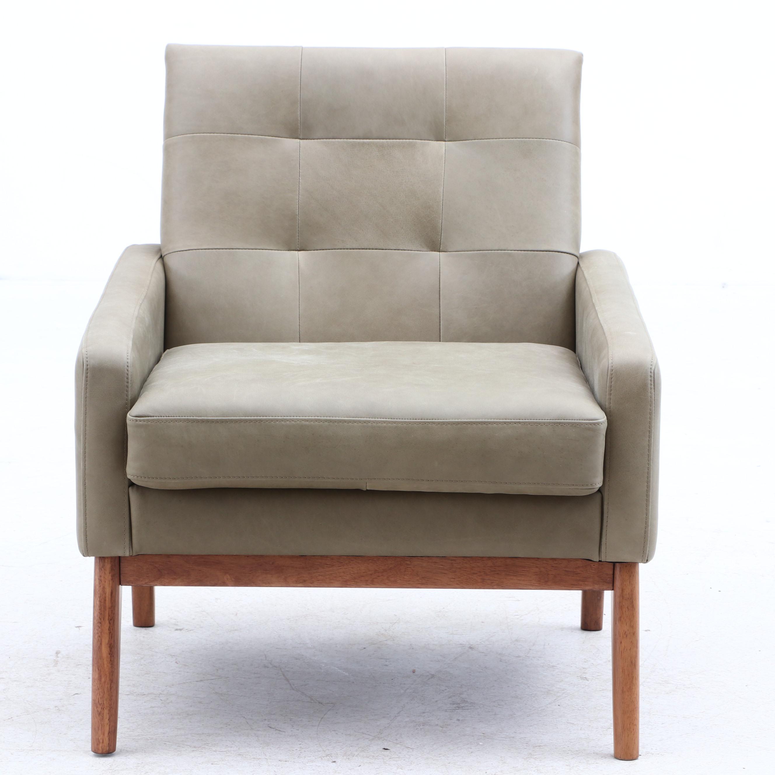 Green Leather Upholstered Accent Armchair