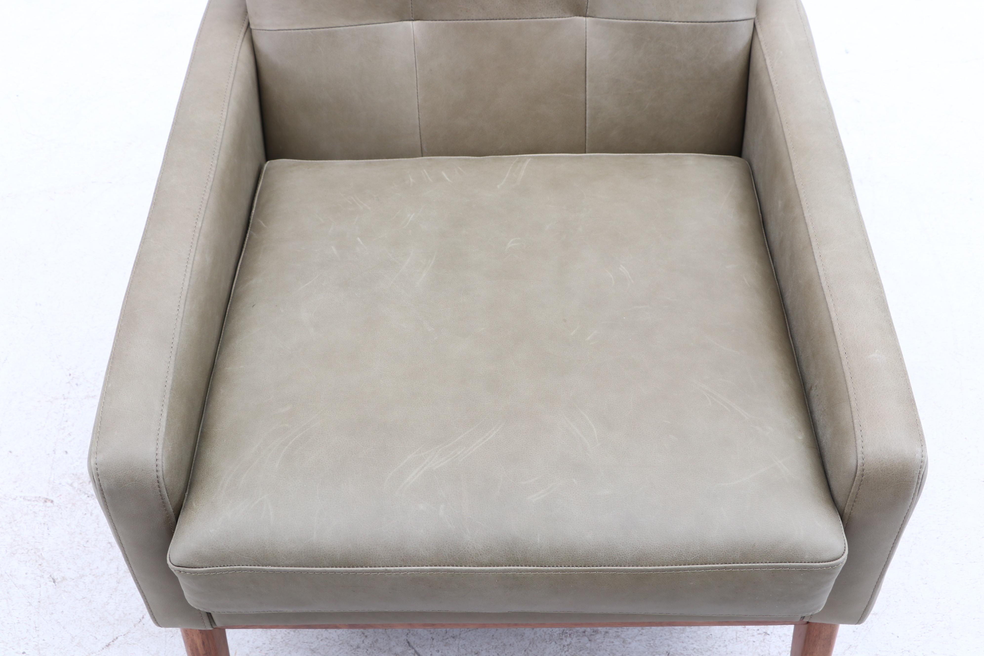 Green Leather Upholstered Accent Armchair