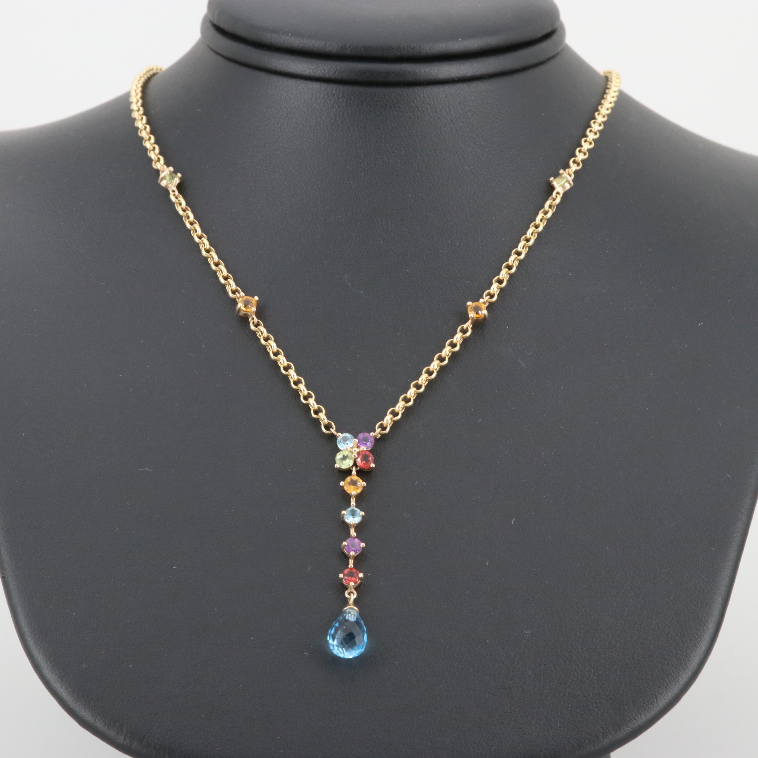 10K Yellow Gold Topaz, Garnet, Peridot and Citrine Necklace