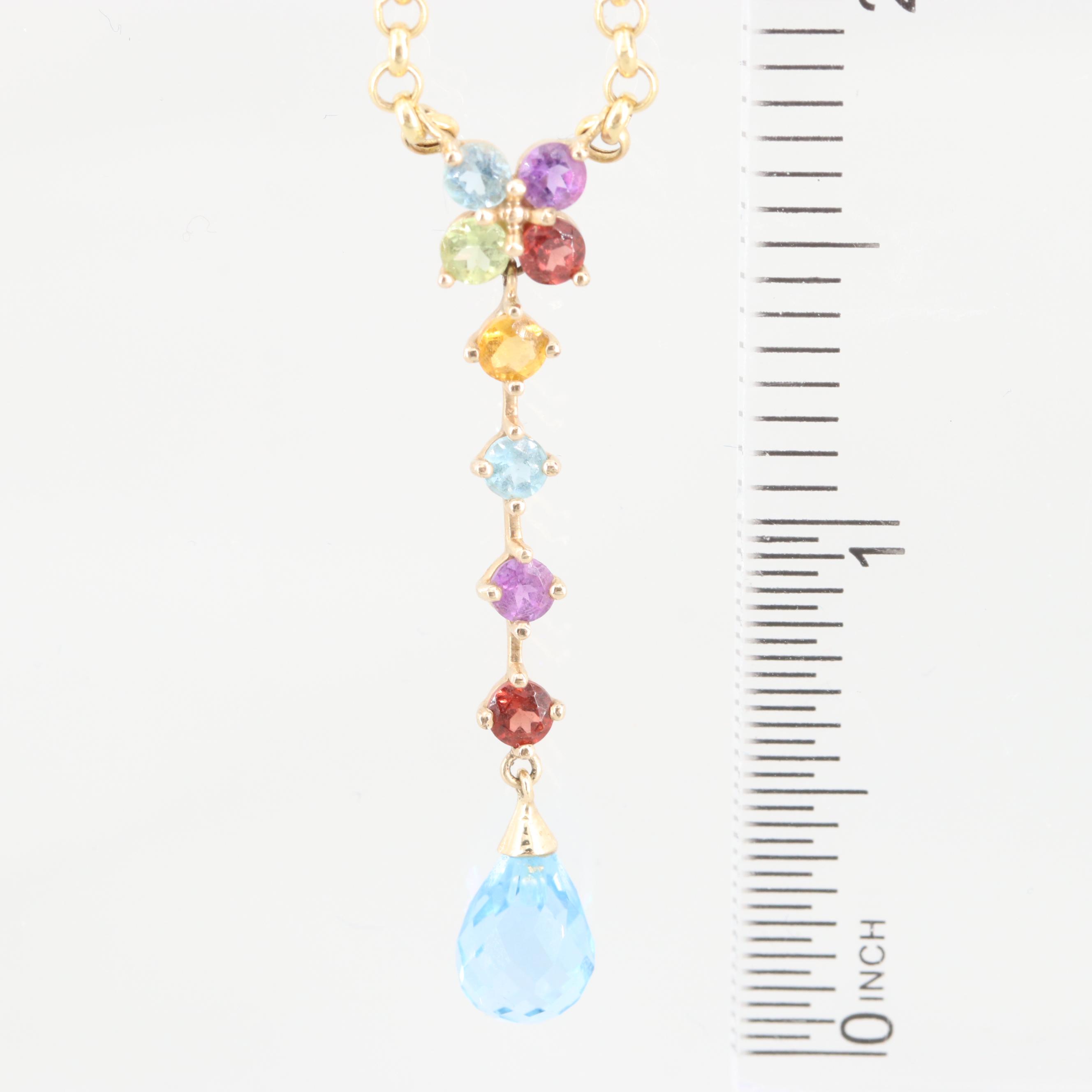 10K Yellow Gold Topaz, Garnet, Peridot and Citrine Necklace