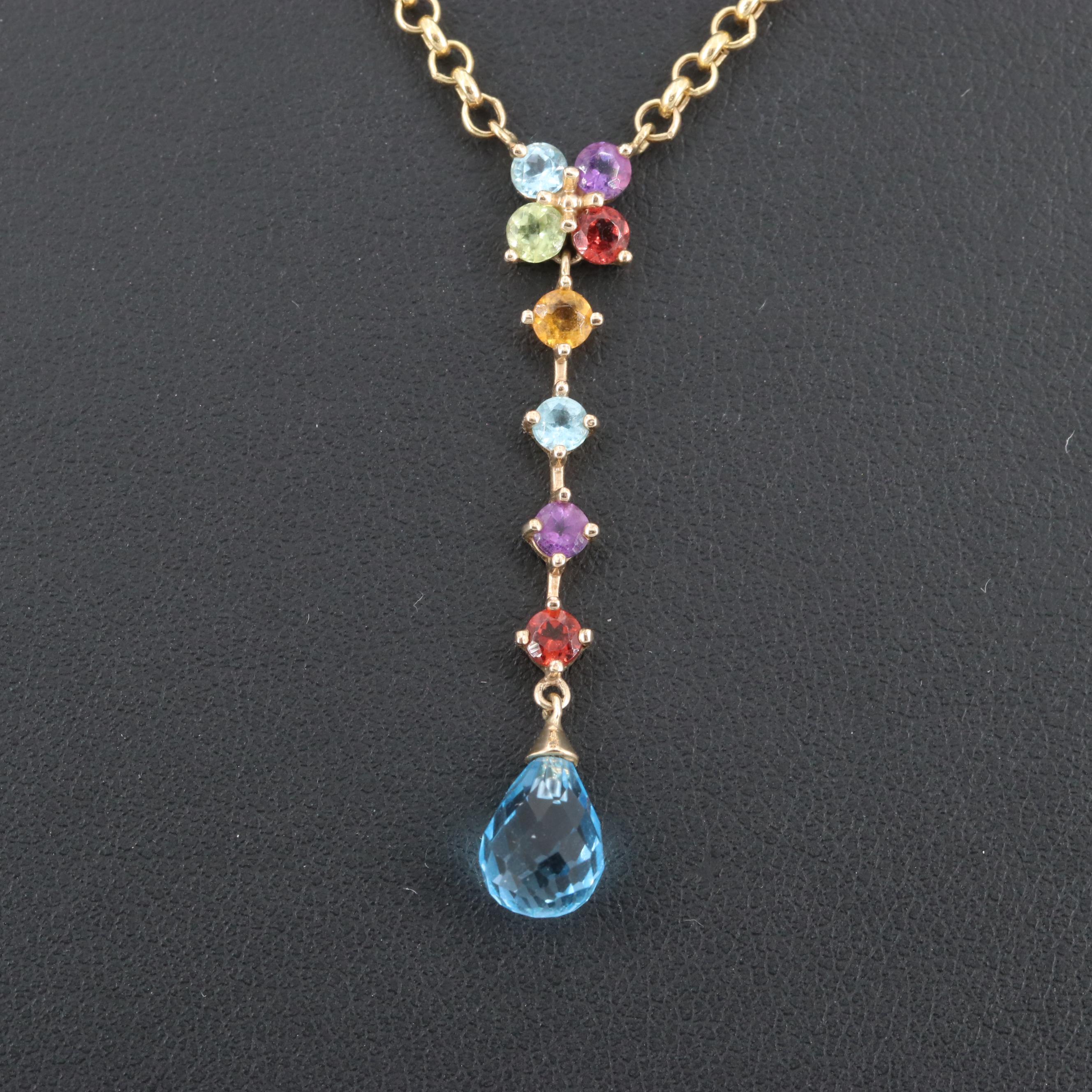 10K Yellow Gold Topaz, Garnet, Peridot and Citrine Necklace