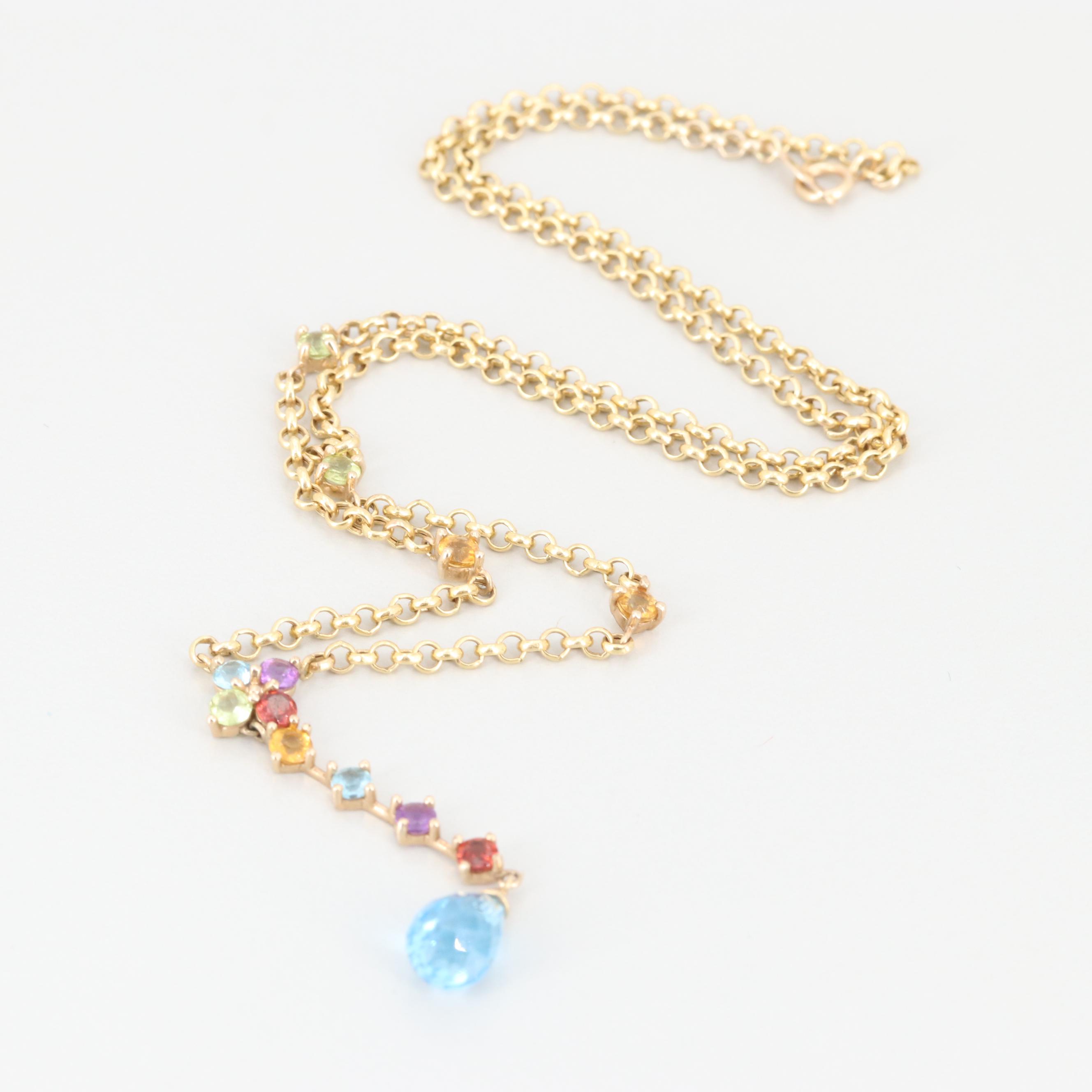10K Yellow Gold Topaz, Garnet, Peridot and Citrine Necklace