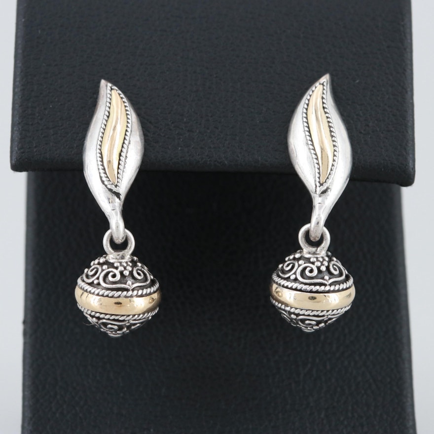 Sterling Silver Dangle Earrings with 14K Yellow Gold Accent