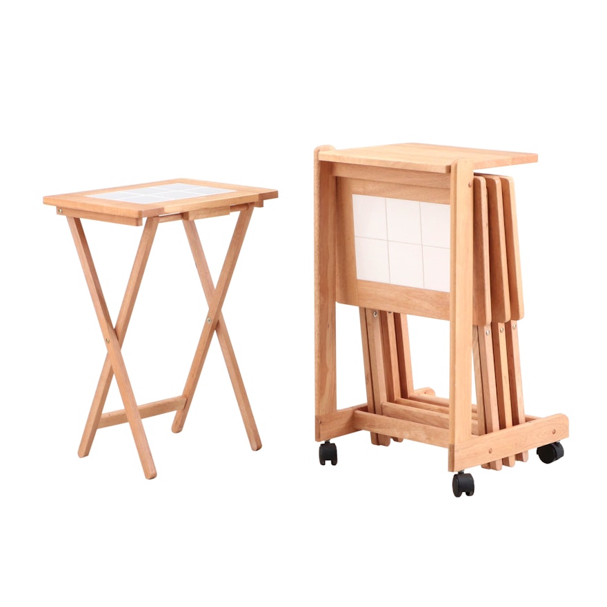 Tile Top Folding Tables and Storage Cart