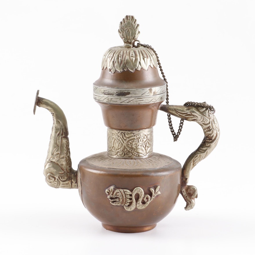 Tibetan Silver and Copper Teapot, 20th Century