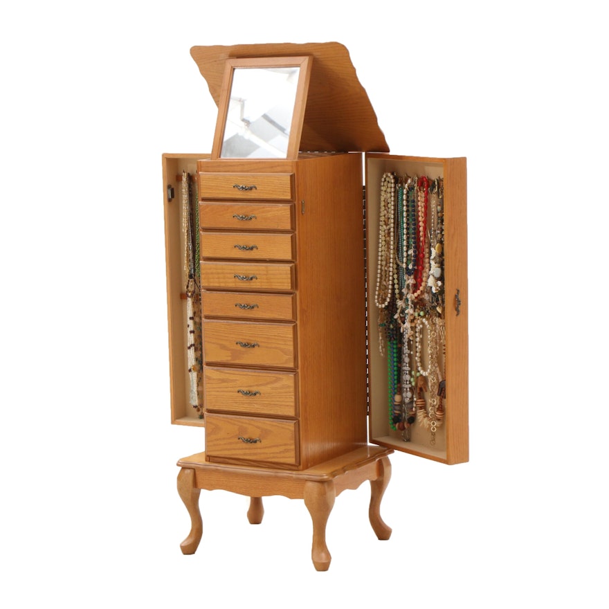 Jewelry Armoire with Costume Jewelry Collection