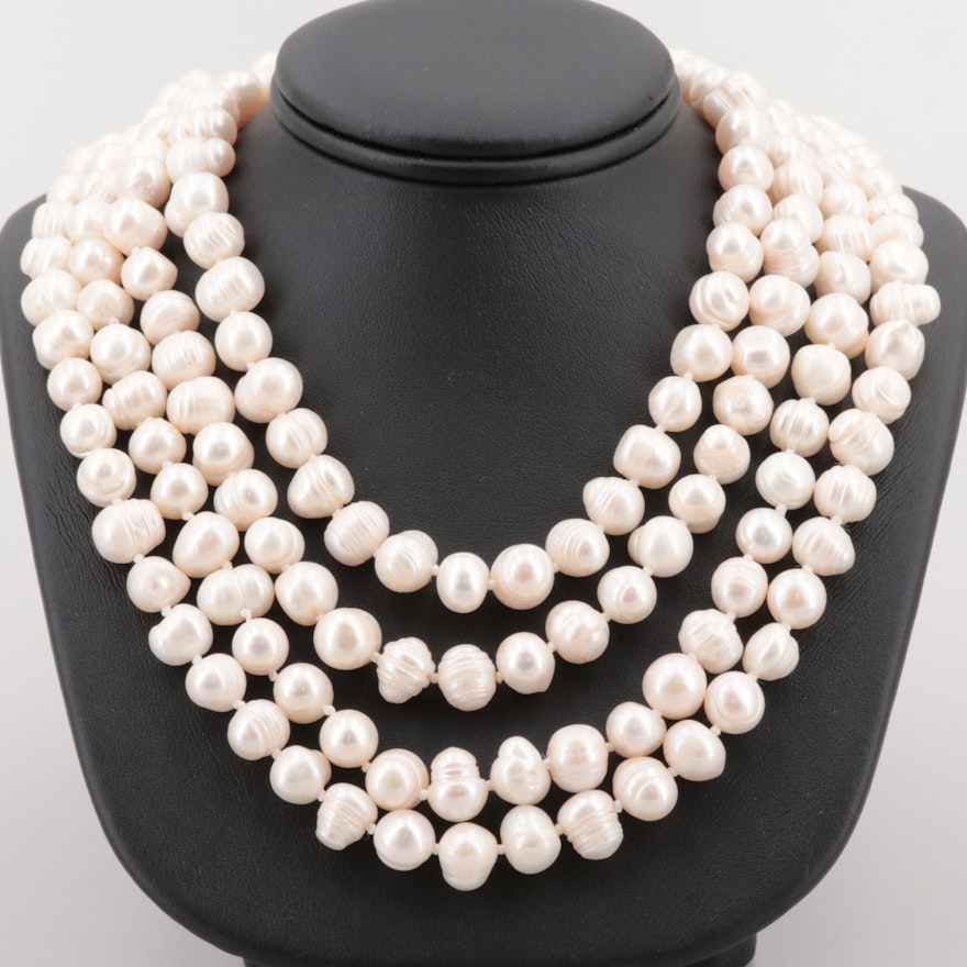 Hand Knotted Beaded Cultured Pearl Endless Necklace