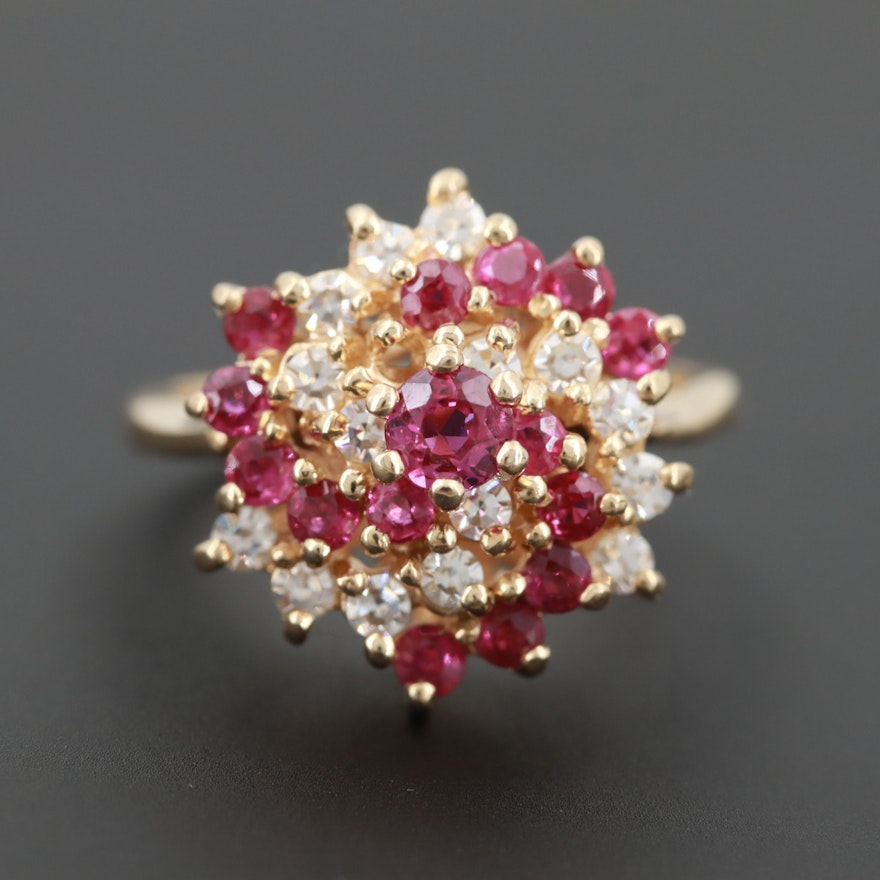 14K Yellow Gold Ruby and Diamond Ring