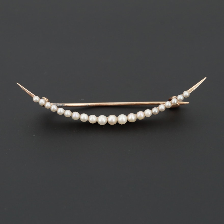 Victorian 10K Rose Gold Seed Pearl Brooch