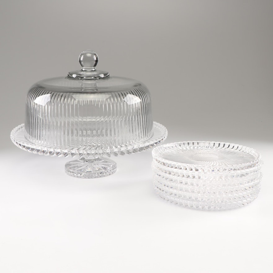 Crystal Cake Stand and Dessert Plates with Glass Cake Dome