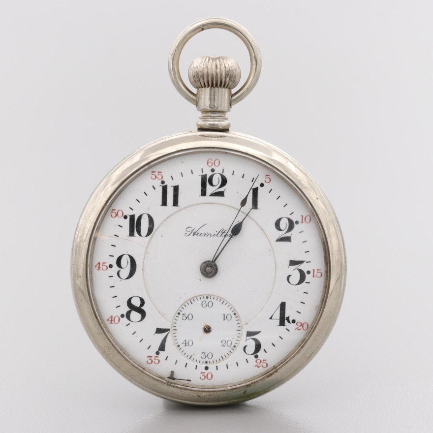 Antique Hamilton Open Face Base Metal Pocket Watch, 1919