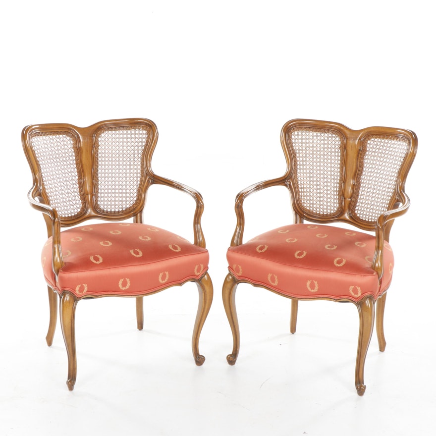 Pair of Louis XIV Revival Style Upholstered Armchairs, Vintage