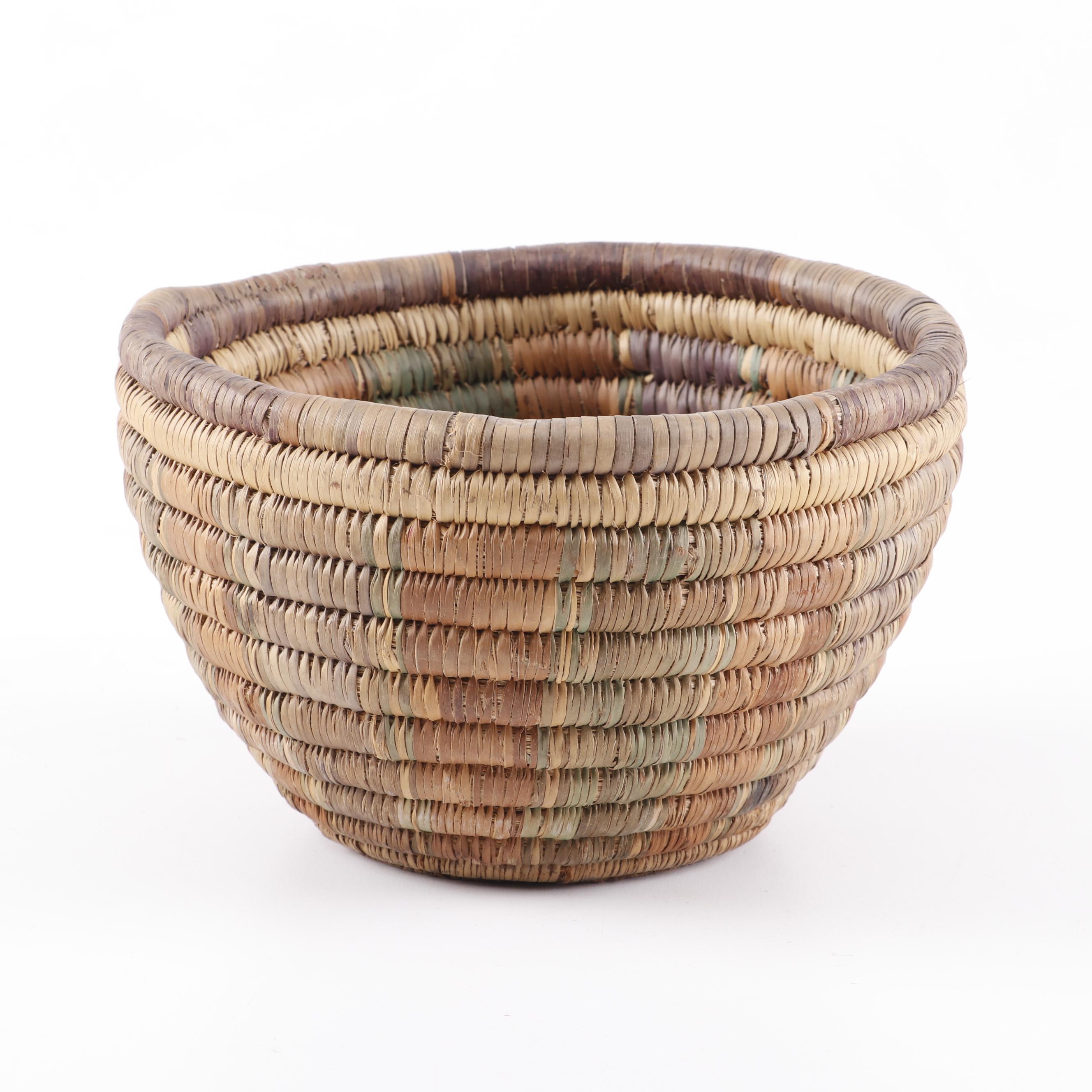 Native American and Native American Style Pottery with Woven Basket and Minerals