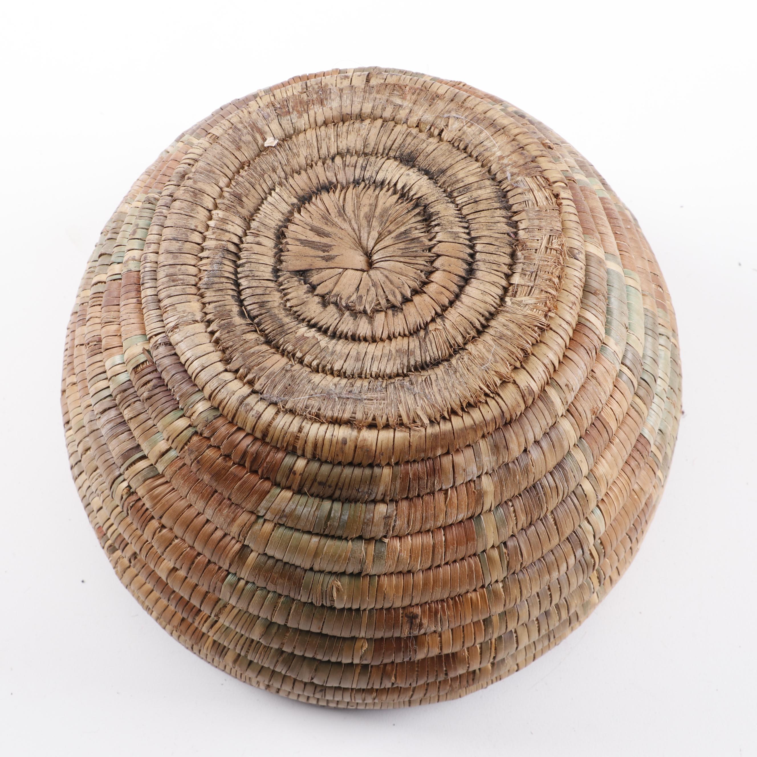 Native American and Native American Style Pottery with Woven Basket and Minerals