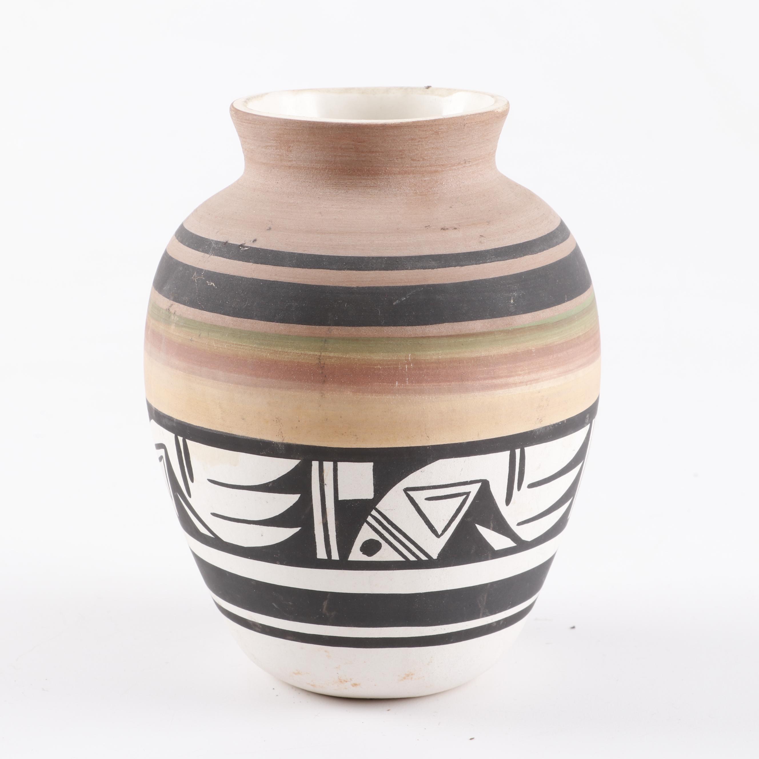 Native American and Native American Style Pottery with Woven Basket and Minerals