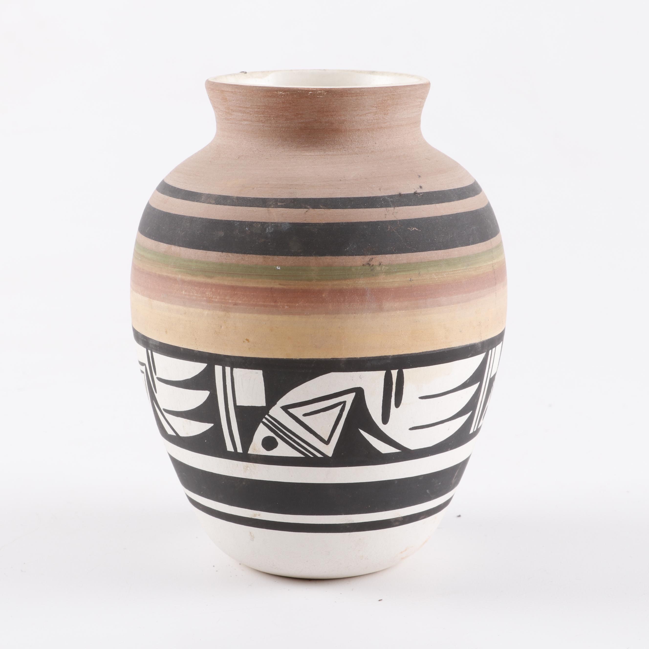 Native American and Native American Style Pottery with Woven Basket and Minerals