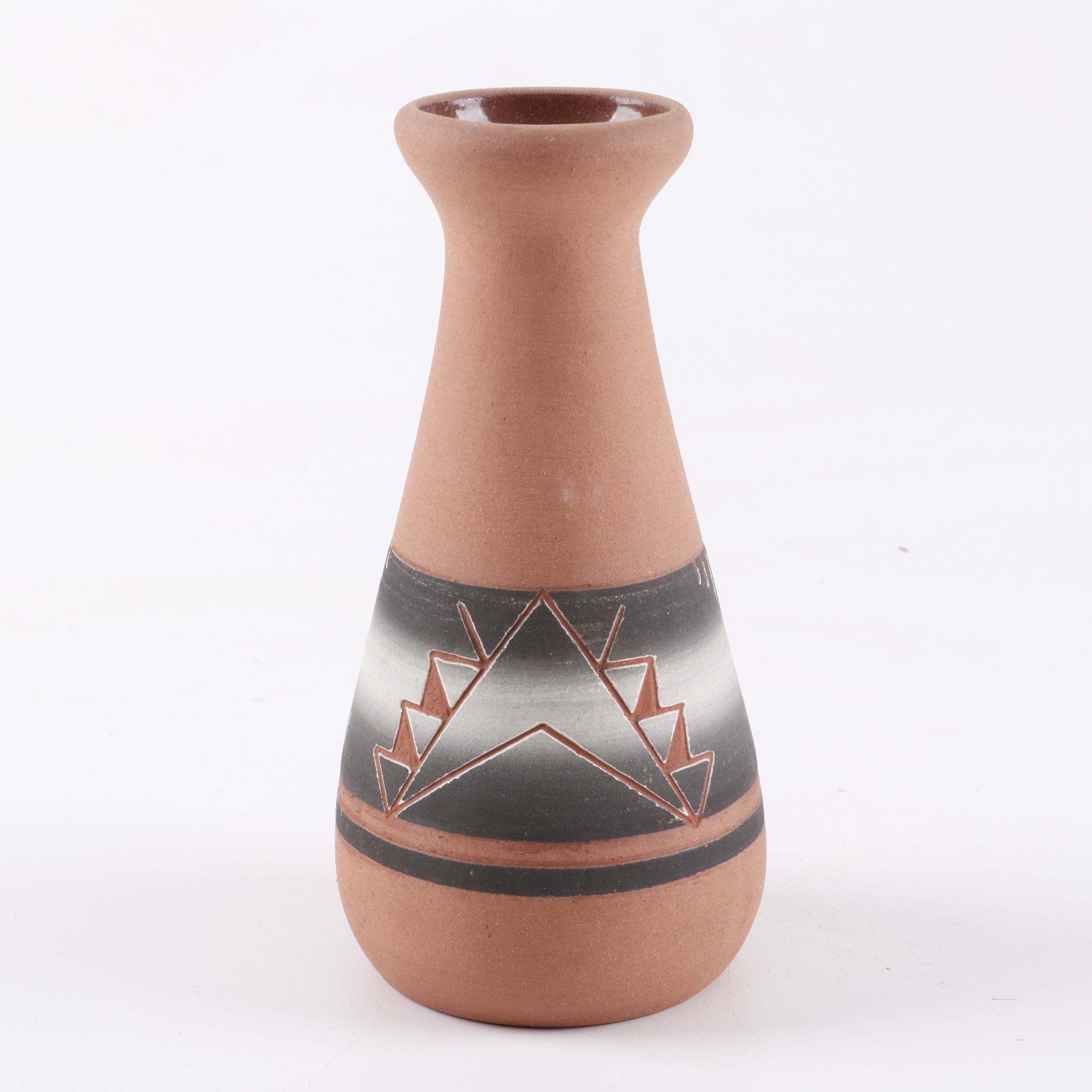 Native American and Native American Style Pottery with Woven Basket and Minerals