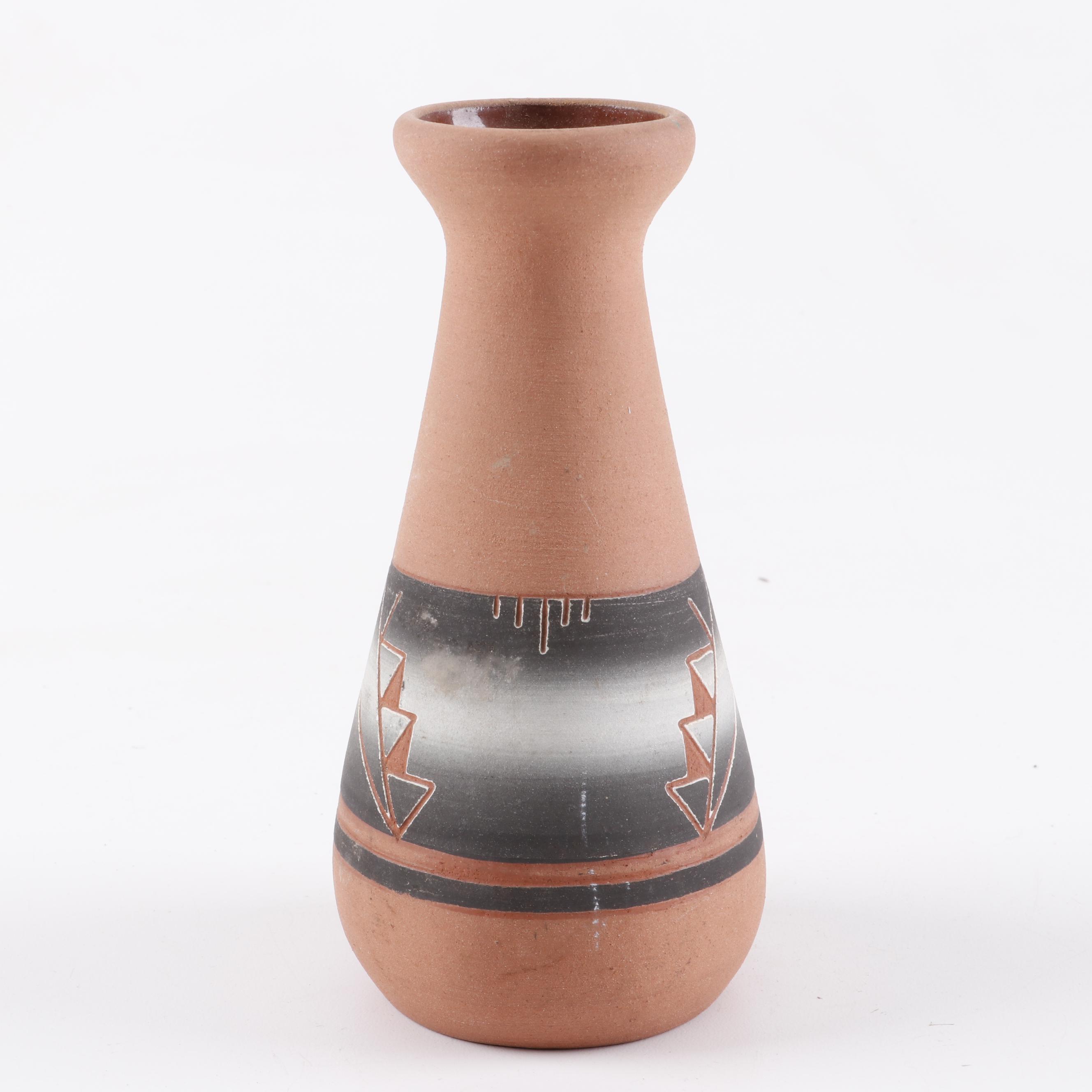 Native American and Native American Style Pottery with Woven Basket and Minerals