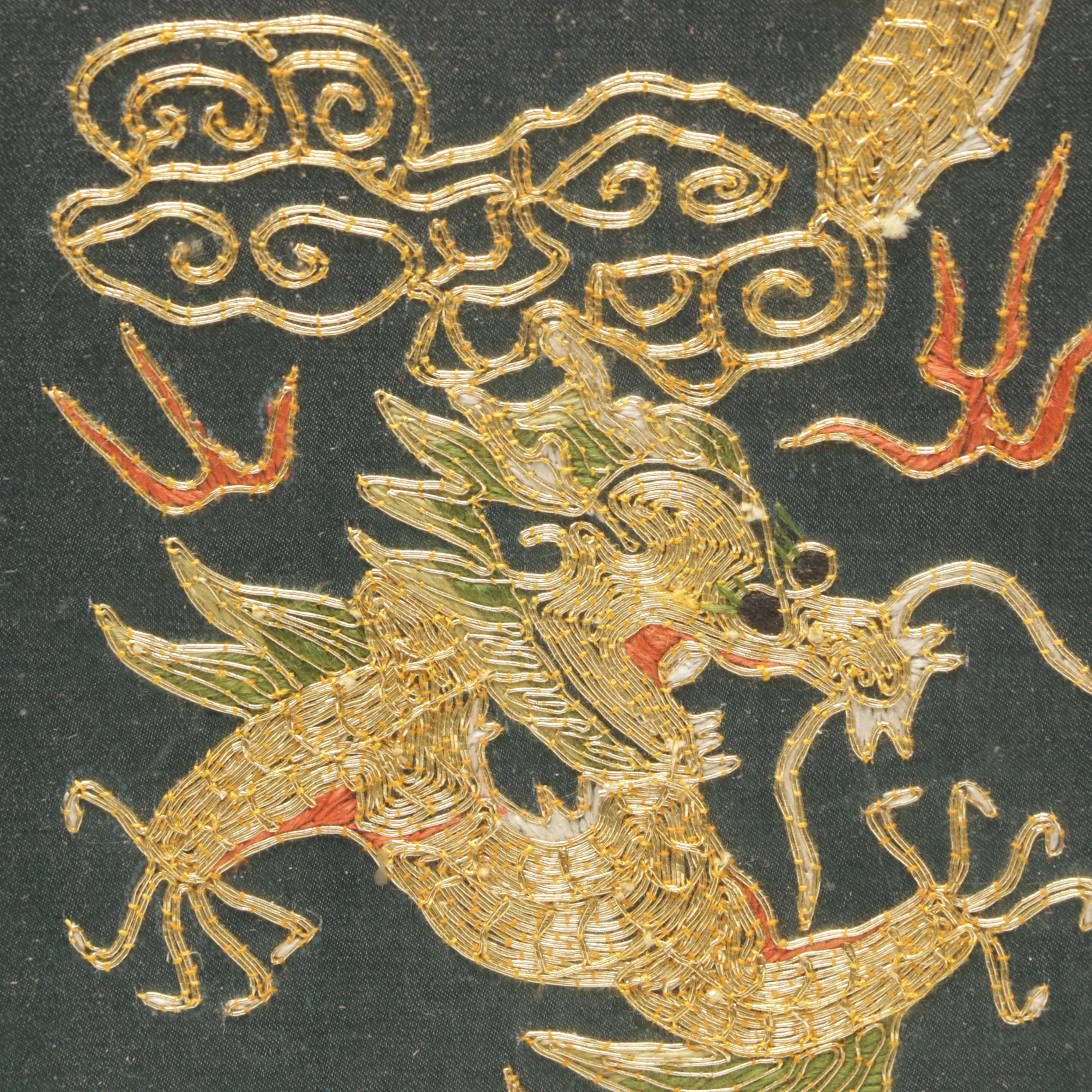 Chinese Dragon Motif Embroidery with Couching and Appliqué