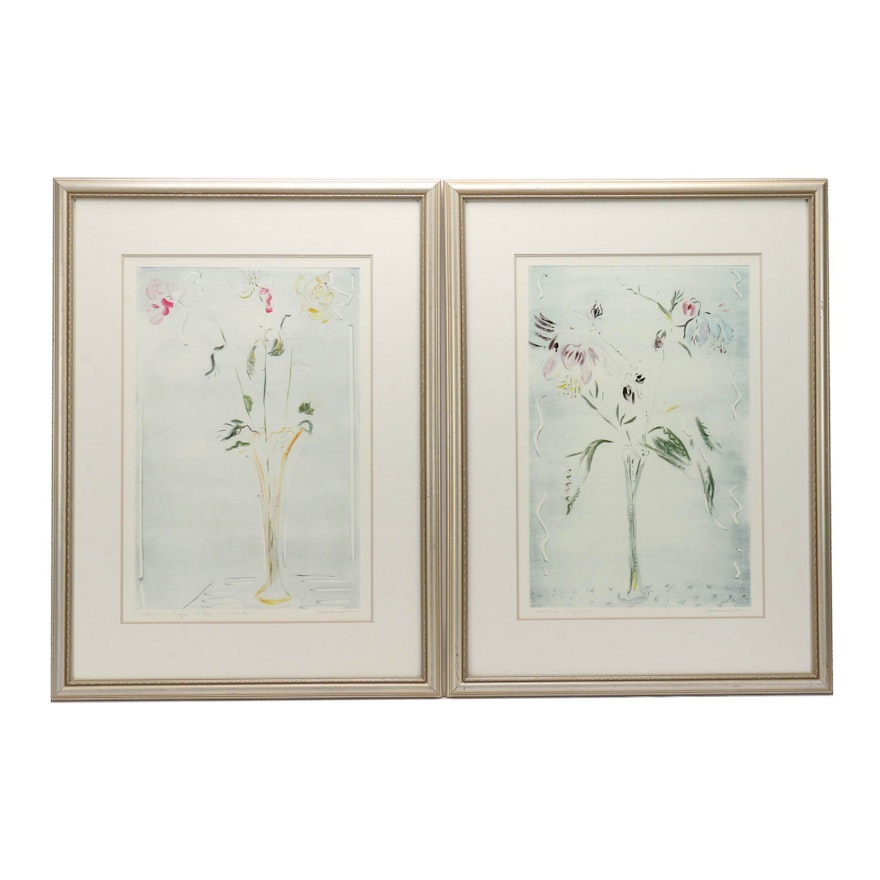 Joanne Isaac Offset Lithographs of Flowers in Vases