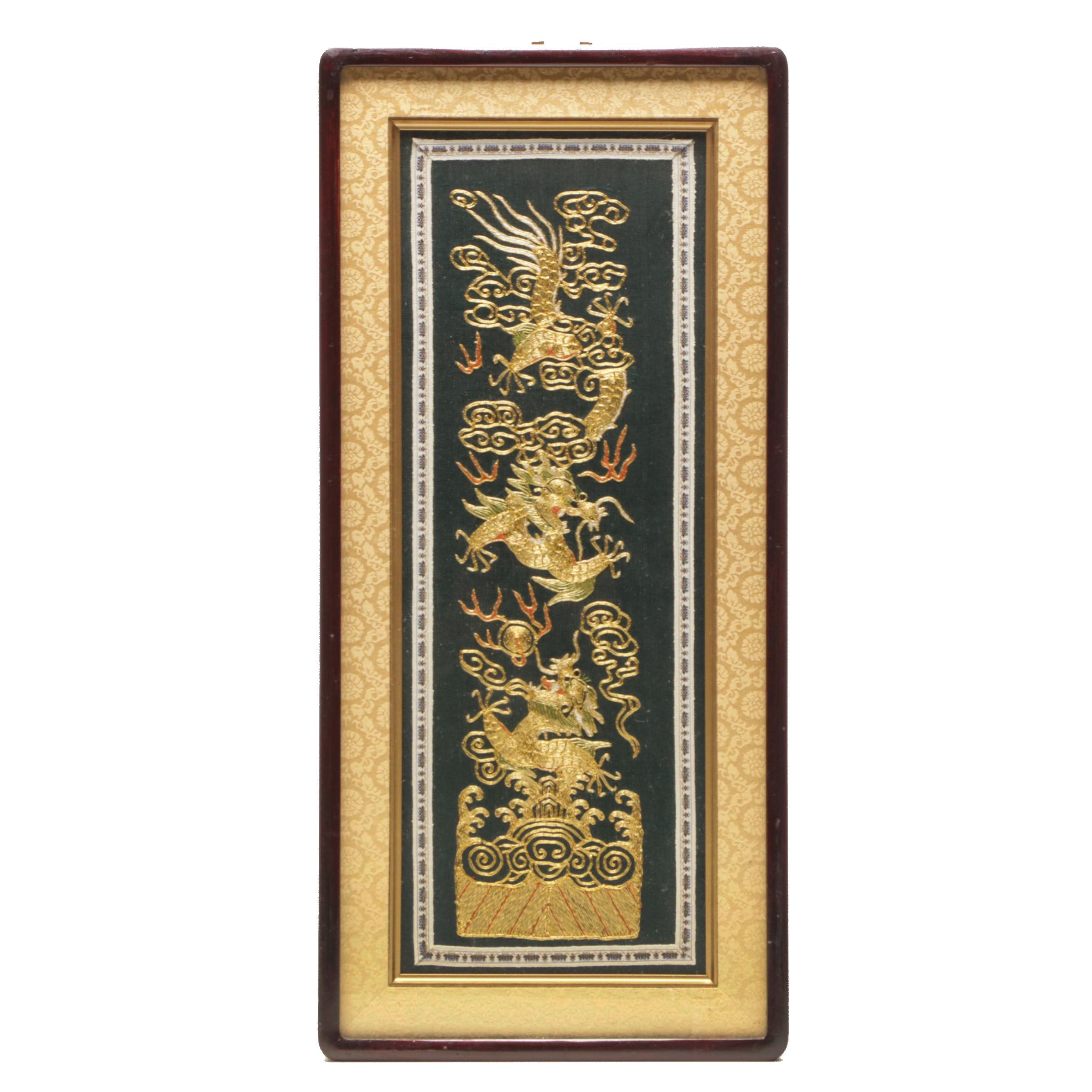 Chinese Dragon Motif Embroidery with Couching and Appliqué