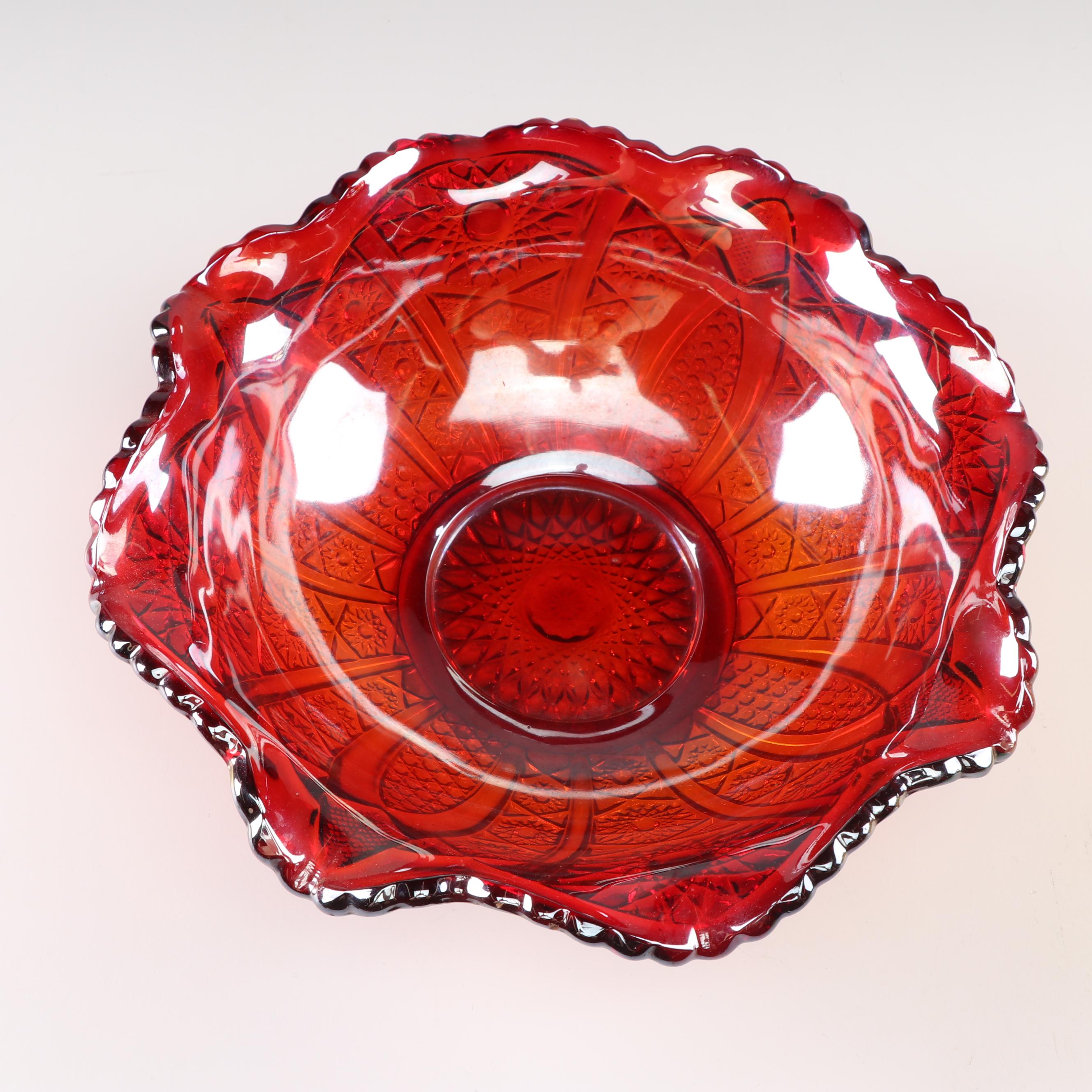 Green Depression Glass Serving Bowl with Other Glass Bowls, Mid-Century