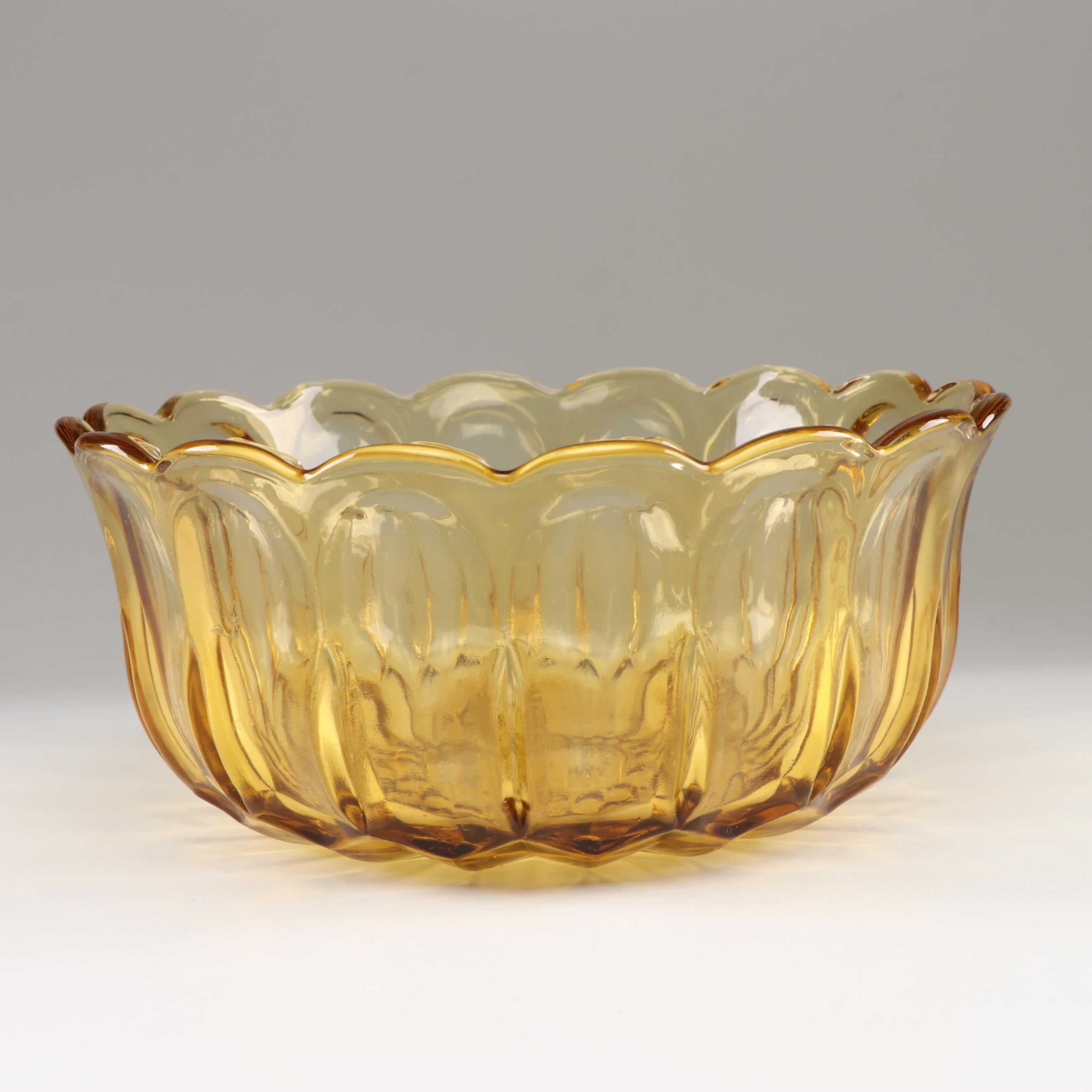 Green Depression Glass Serving Bowl with Other Glass Bowls, Mid-Century