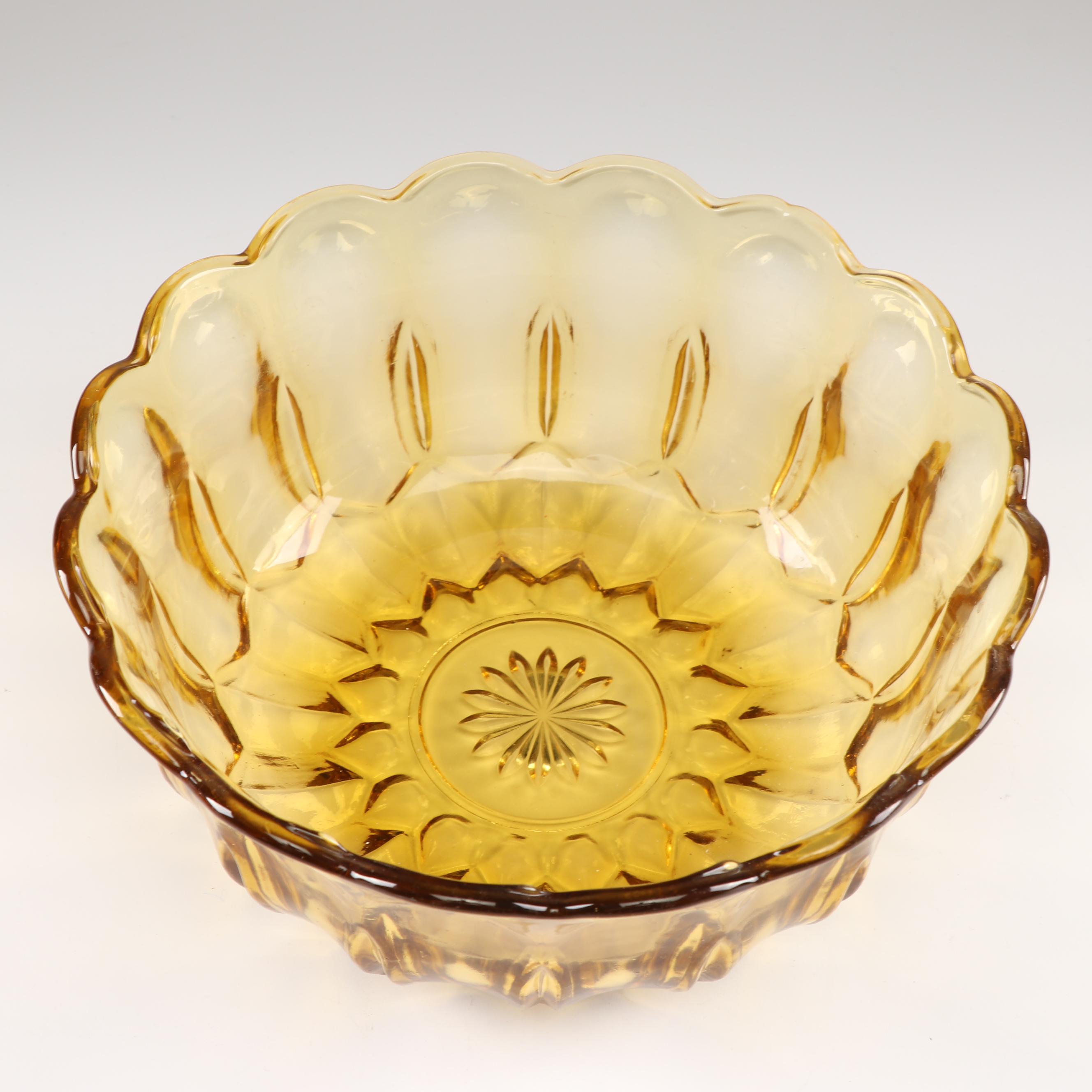 Green Depression Glass Serving Bowl with Other Glass Bowls, Mid-Century