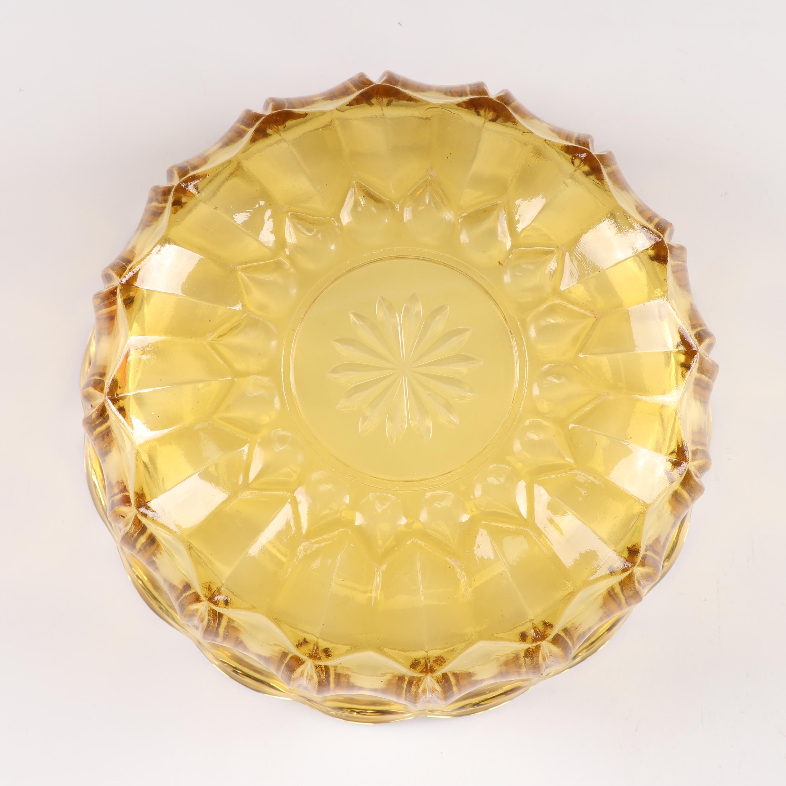 Green Depression Glass Serving Bowl with Other Glass Bowls, Mid-Century