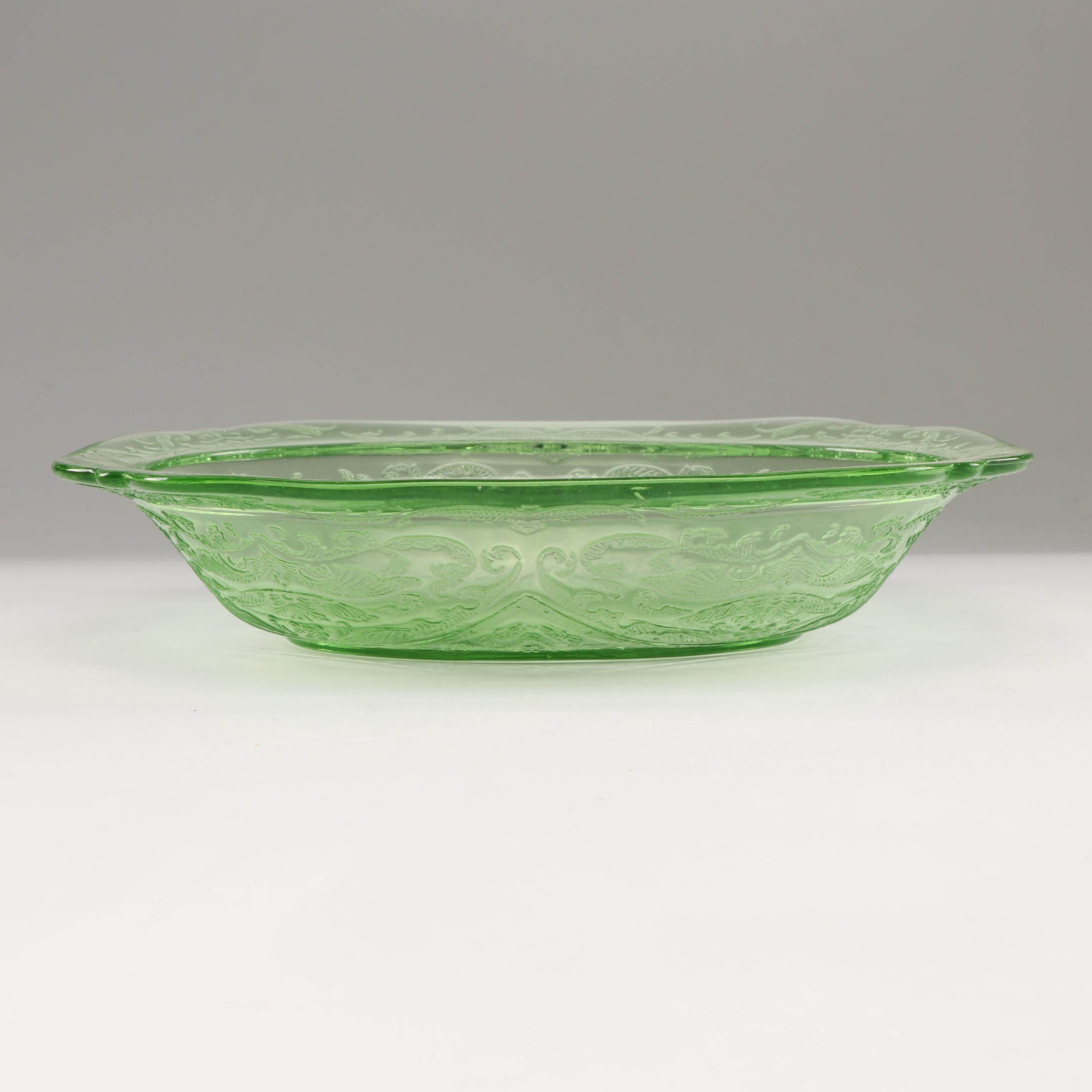 Green Depression Glass Serving Bowl with Other Glass Bowls, Mid-Century