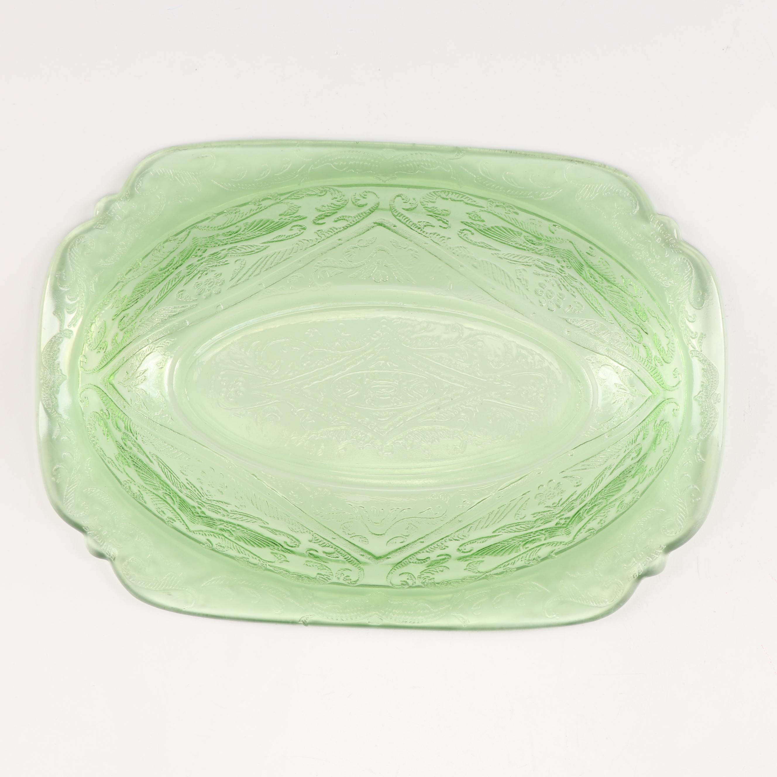 Green Depression Glass Serving Bowl with Other Glass Bowls, Mid-Century