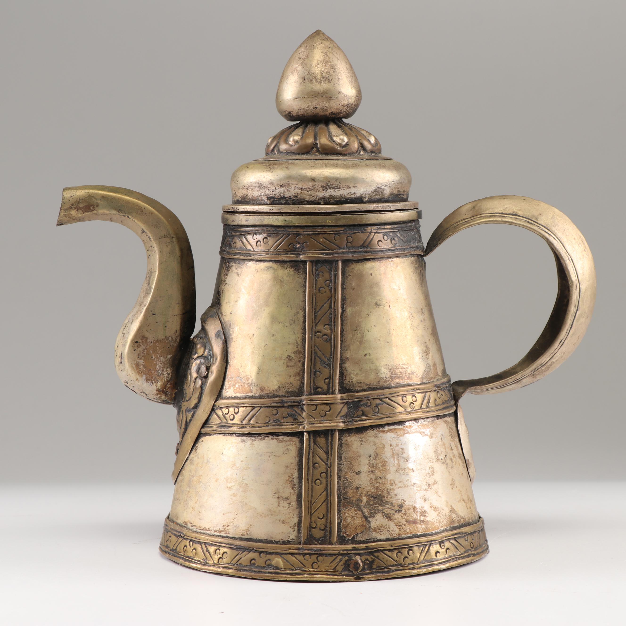 Bronze Toned Etched Metal Tea Pot with Handle