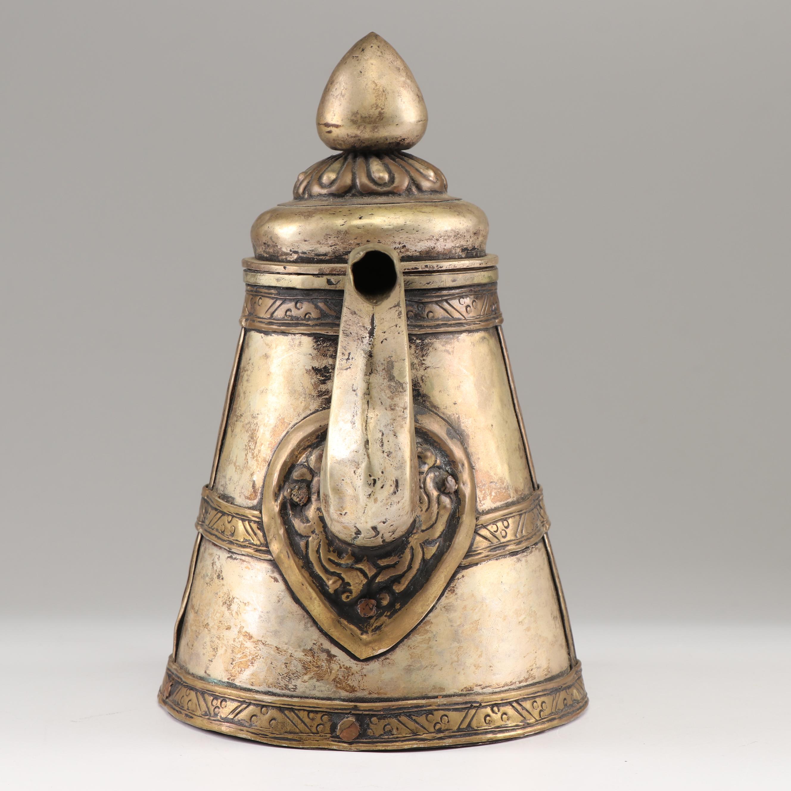 Bronze Toned Etched Metal Tea Pot with Handle