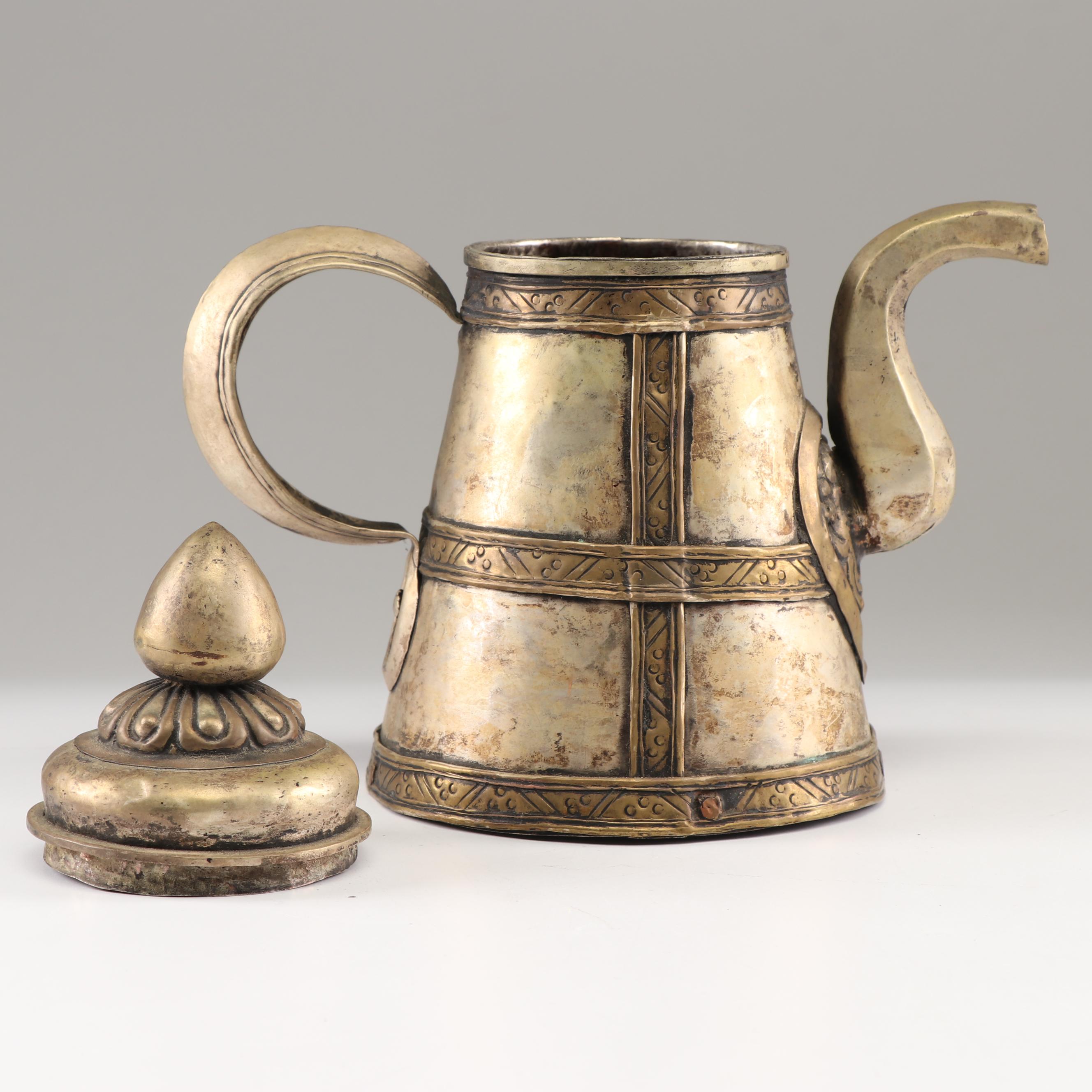 Bronze Toned Etched Metal Tea Pot with Handle