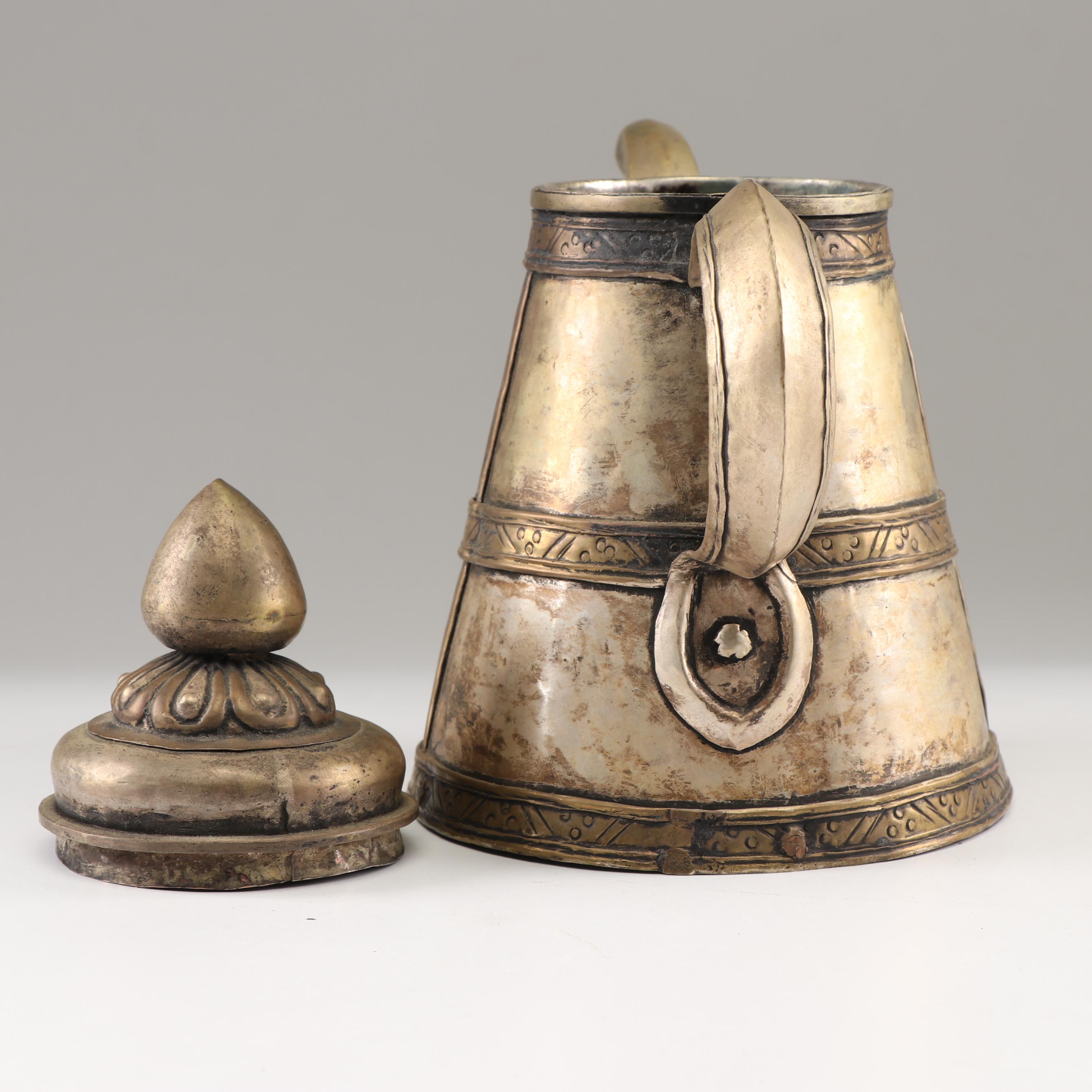 Bronze Toned Etched Metal Tea Pot with Handle