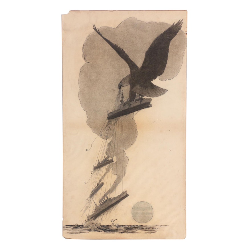 Charles Livingston Bull Ink and Charcoal Illustration for "The Vanishing Fleets"