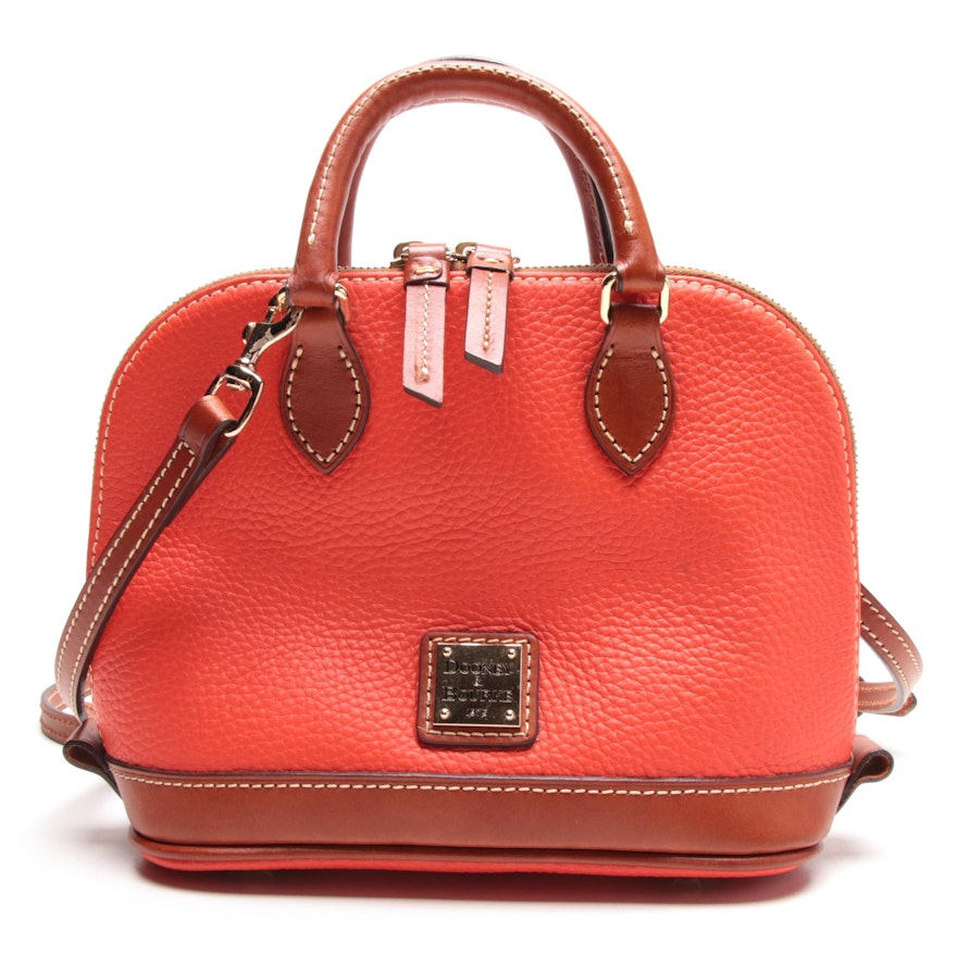 Dooney & Bourke Orange Pebbled Grain Leather Bitsy Bag Trimmed in Brown Leather