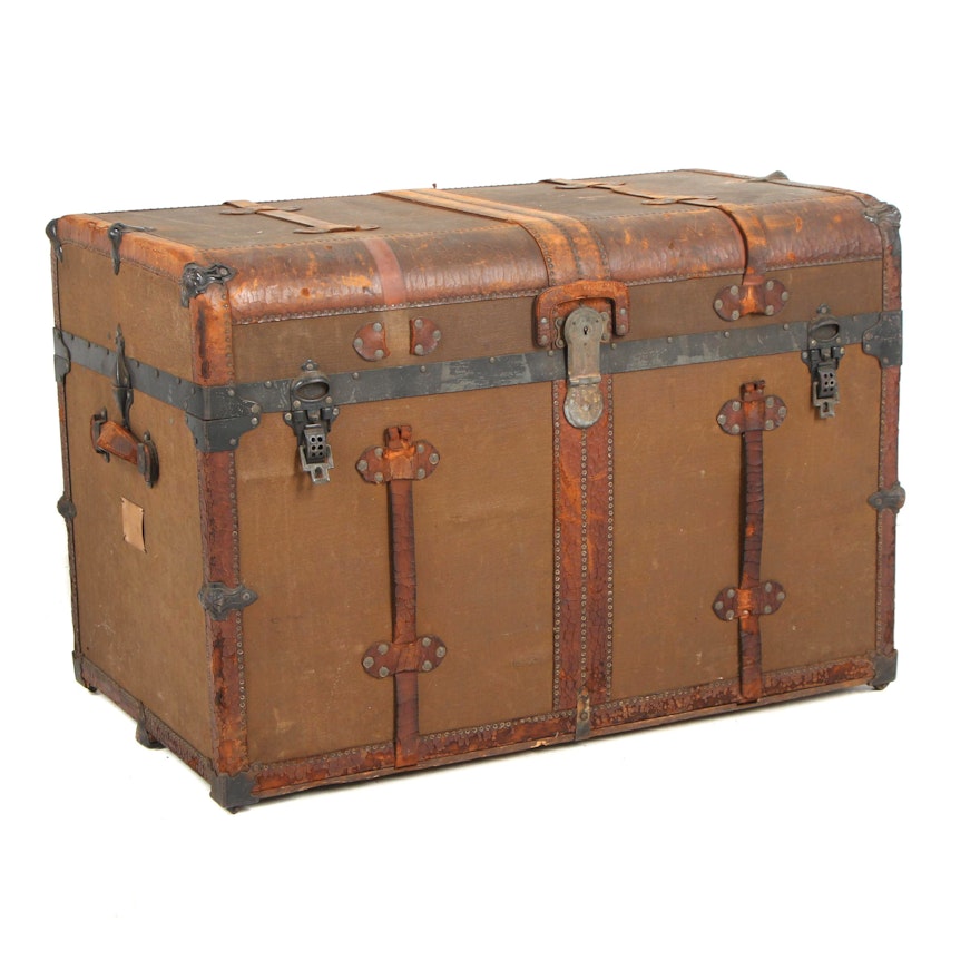 H.W. Rountree & Bro. Trunk & Bag Co. Wood and Metal Steamer Trunk, circa 1900