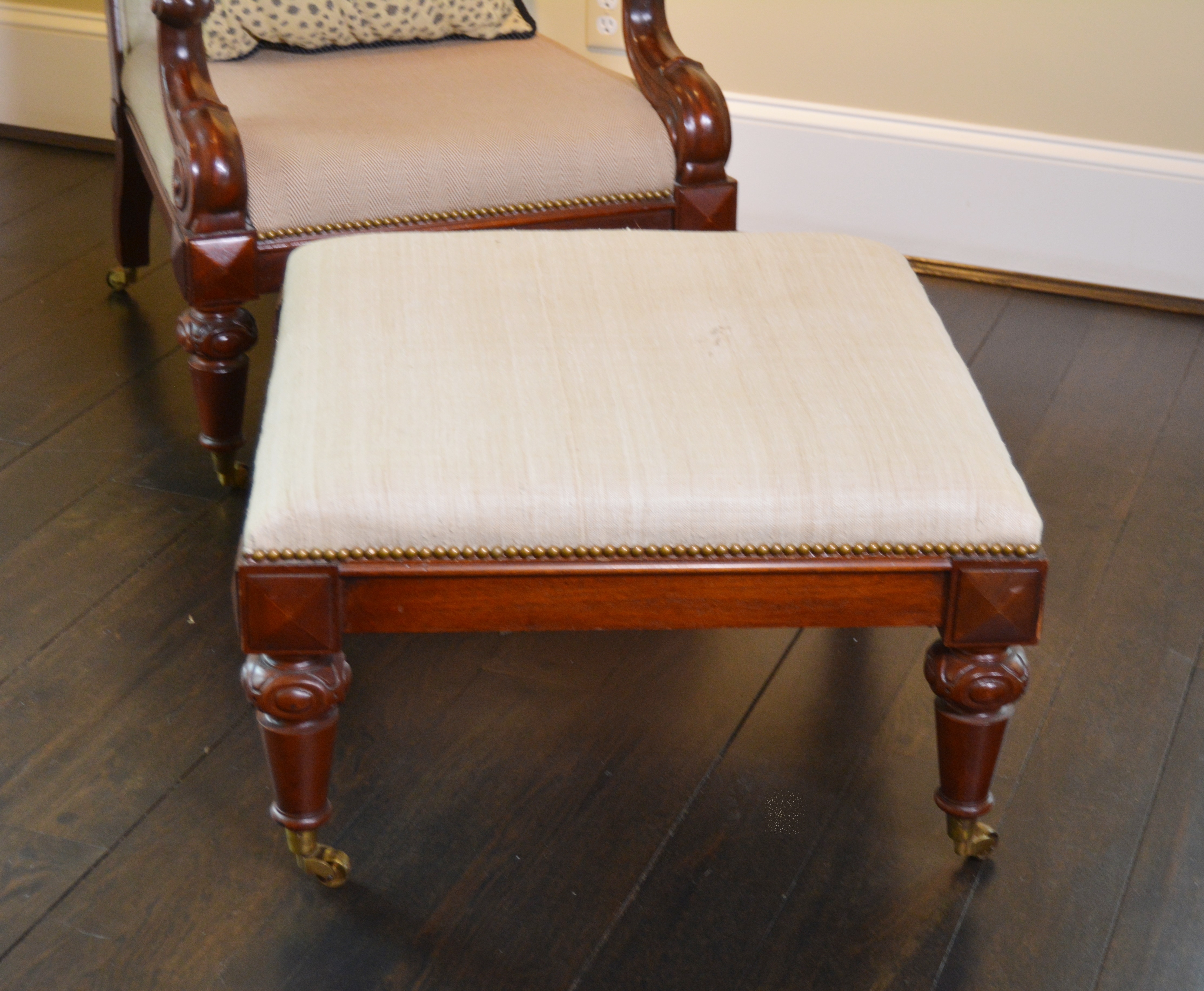 Empire Style Dual Fabric Upholstered Chair and Ottoman by Ralph Lauren Home