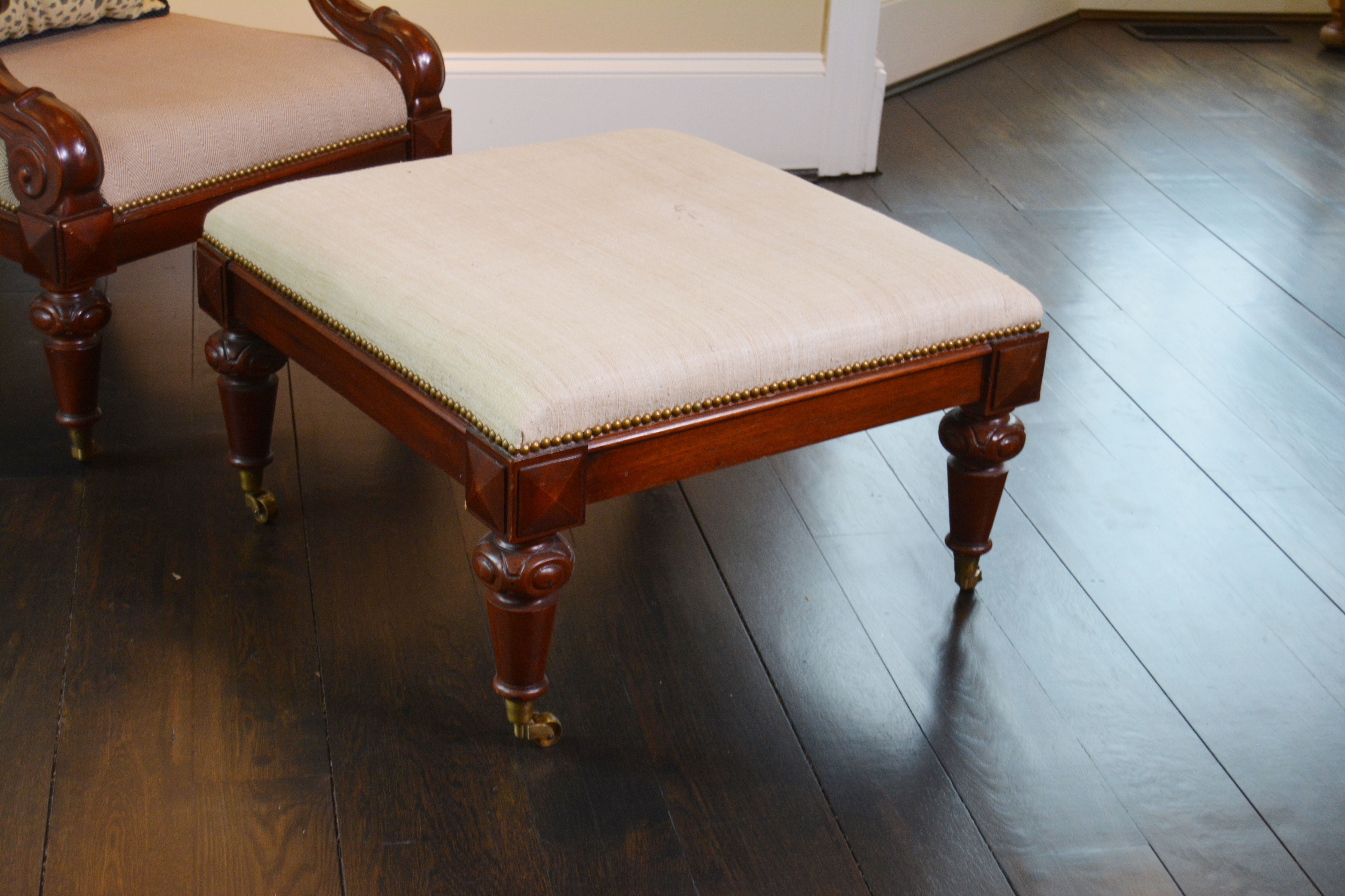 Empire Style Dual Fabric Upholstered Chair and Ottoman by Ralph Lauren Home