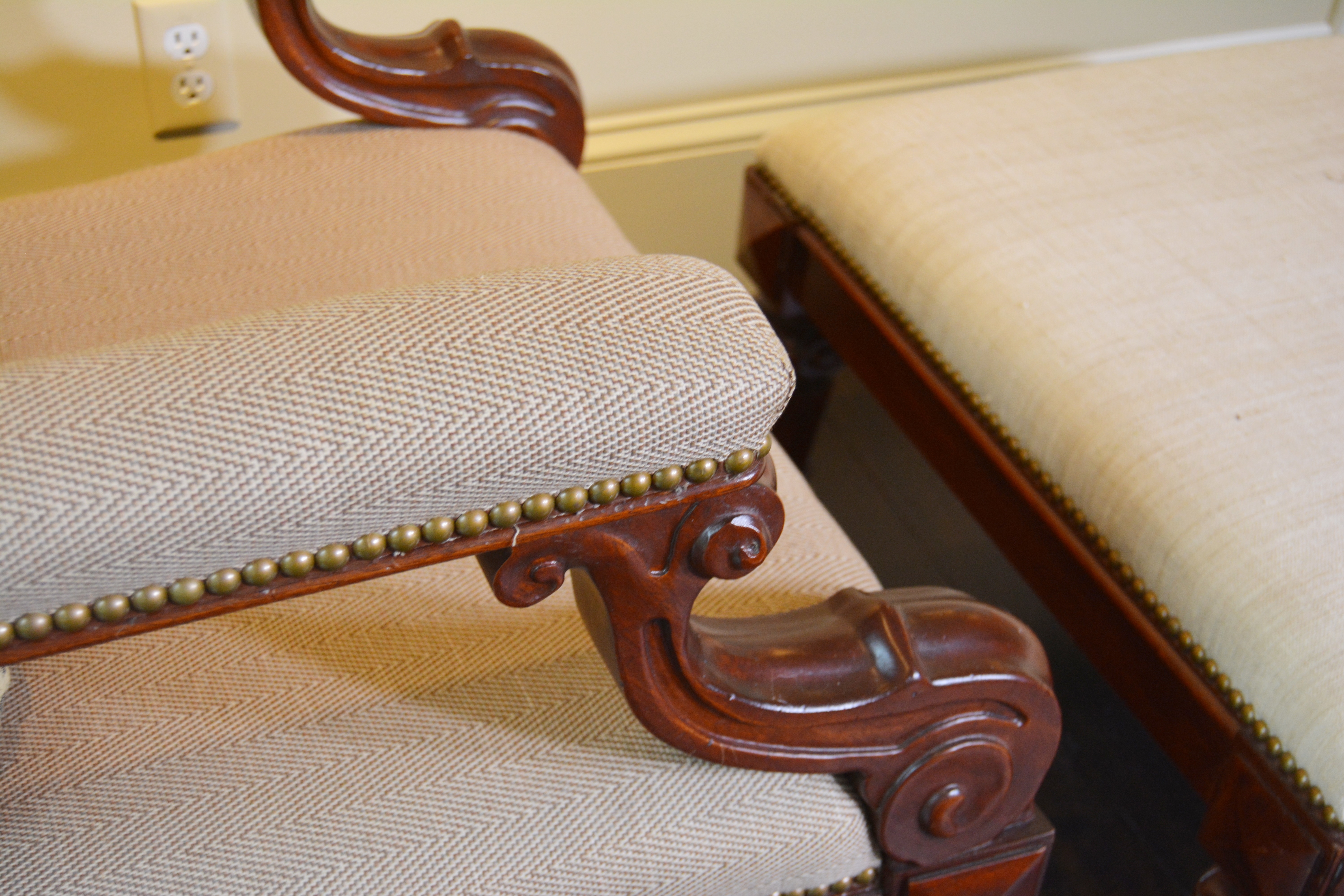 Empire Style Dual Fabric Upholstered Chair and Ottoman by Ralph Lauren Home